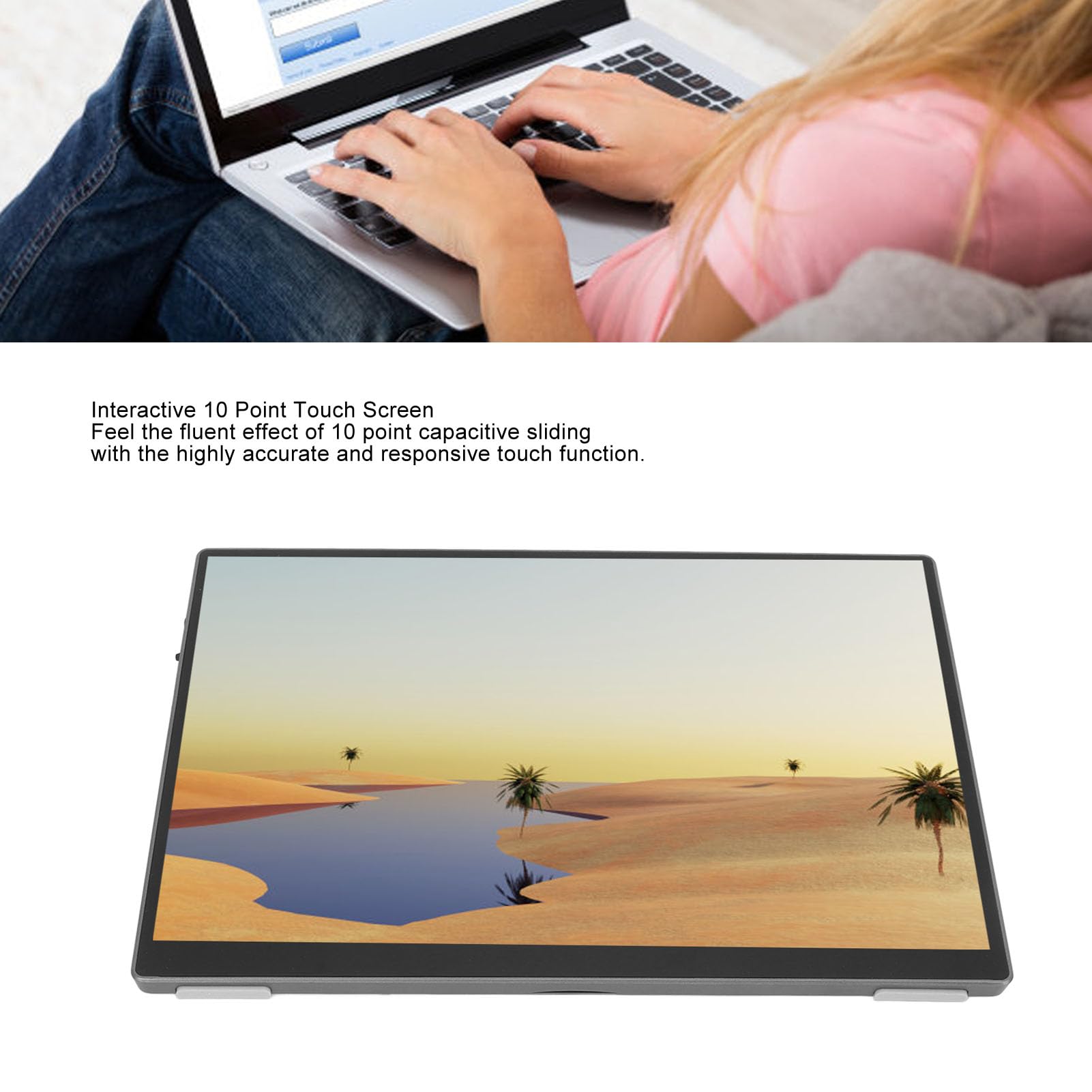 10.5 Inch PUSOKEI Touch Screen Monitor - Full HD 1920x1280 Gaming Monitor with HDMI & USB-C, Portable Dual Speaker Display with Stand - Eye Care External Screen for PC, Phone, Gaming & Office Work