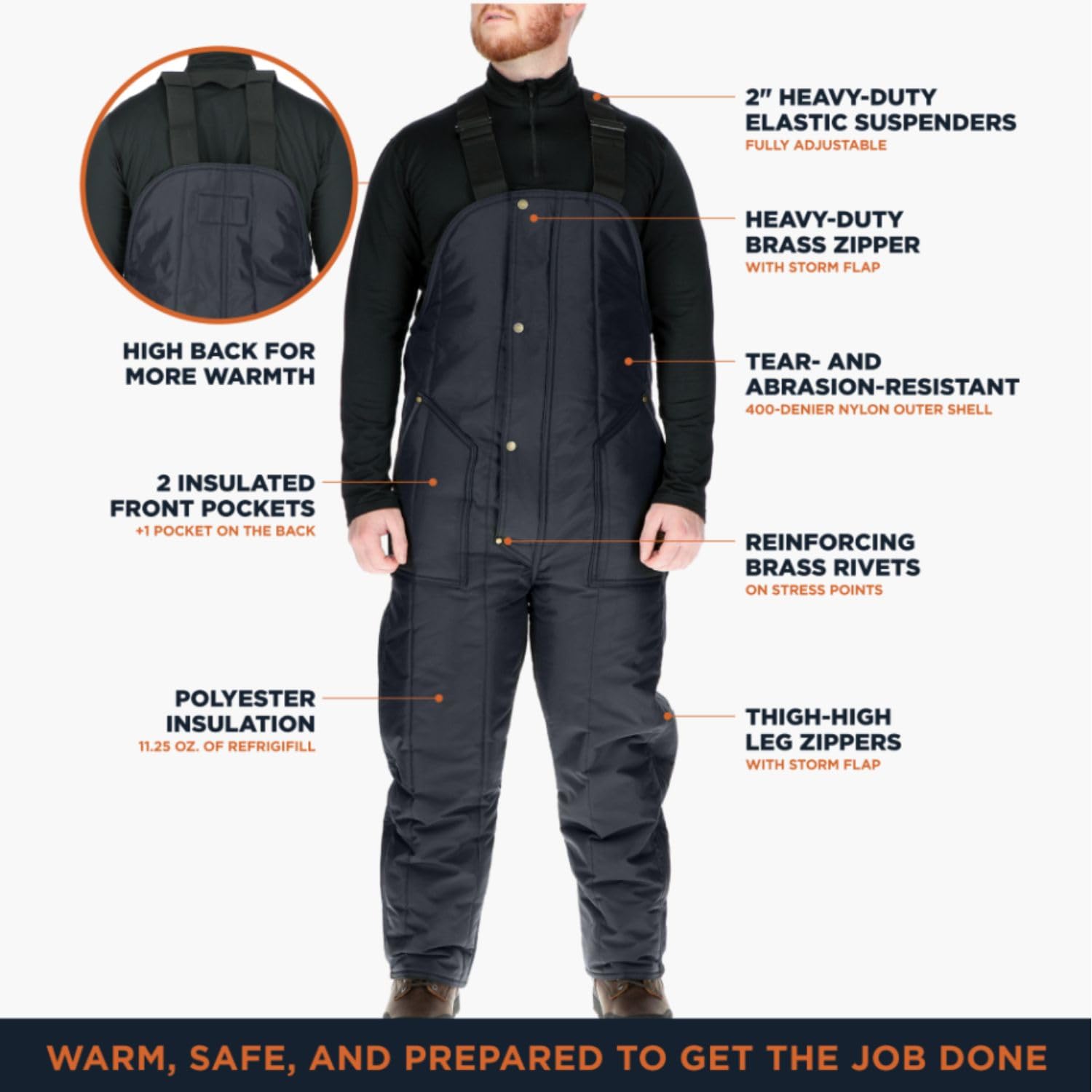 RefrigiWear Iron-Tuff Insulated High Bib Overalls for Men & Women - 50F Extreme Cold Weather Workwear - Waterproof & Windproof Winter Coveralls for Outdoor Jobs, Hunting, Farming & Construction