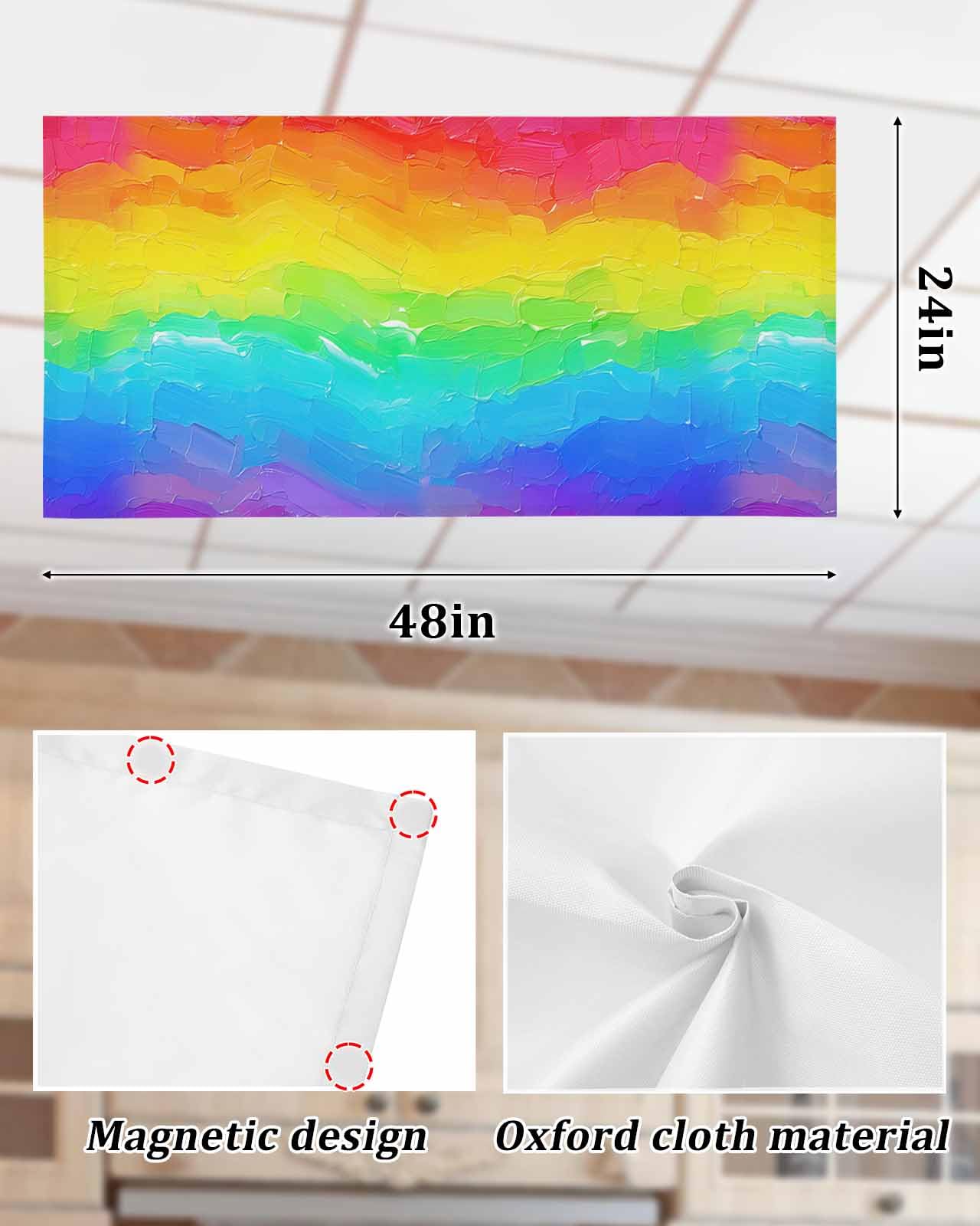 3PCS Fluorescent Light Covers with 10 Magnets - Rainbow LGBT Pride Flag Design Oil Painting Print, Ceiling Light Fixture Panels for Glare Reduction in Home, Office, Bar, or Event Decor