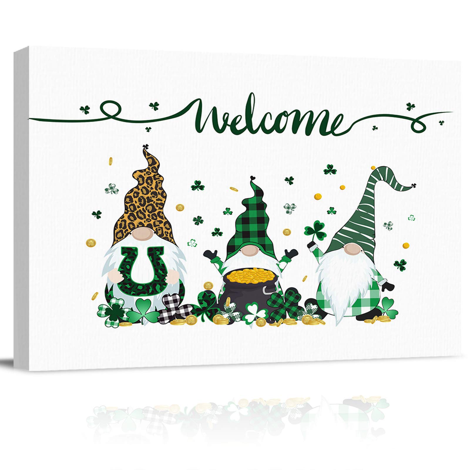 T&H XHome St. Patrick's Day Gnome Wall Art - 12x16 Inch Framed Canvas Oil Painting with Clover Design, Modern Home Decor for Bathroom, Nursery, Office, Living Room & Bedroom | Perfect for Irish-Themed Parties & Holiday Decorations