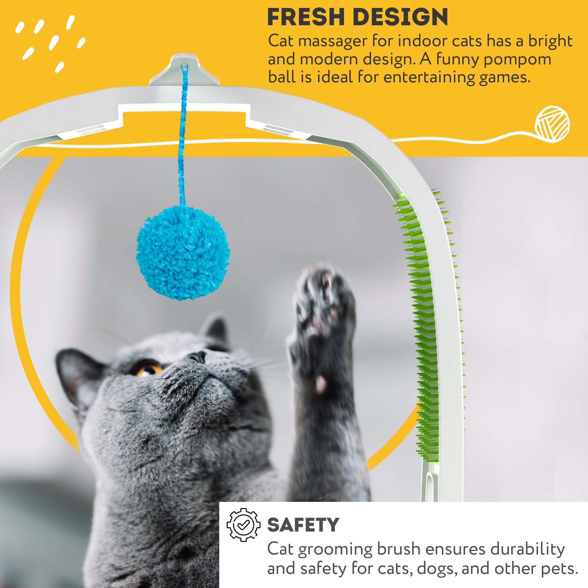 12.5 Inch Cat Arch Self Groomer - Cat Scratcher Toy & Grooming Brush for Indoor Cats - Durable Cat Rubbing Post & Back Scratcher - Perfect for Playtime, Grooming & Stress Relief at Home