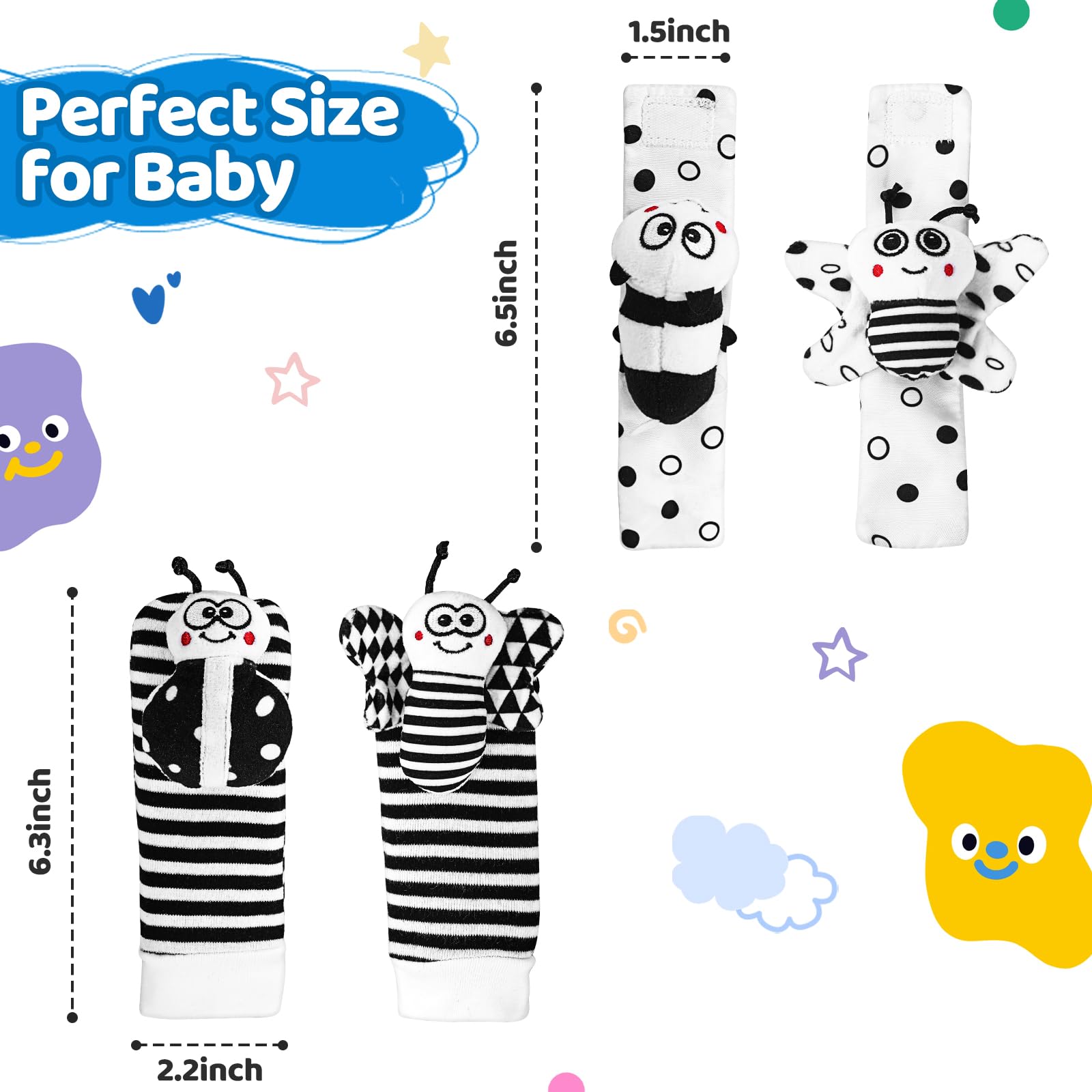 High Contrast Baby Rattle Socks & Wrist Toys 0-12 Months - Black and White Newborn Toys for Brain Development (0-6 Months) - Perfect Infant Sensory Toys for Baby Boys & Girls - Ideal for Tummy Time, Early Learning & Baby Shower Gifts