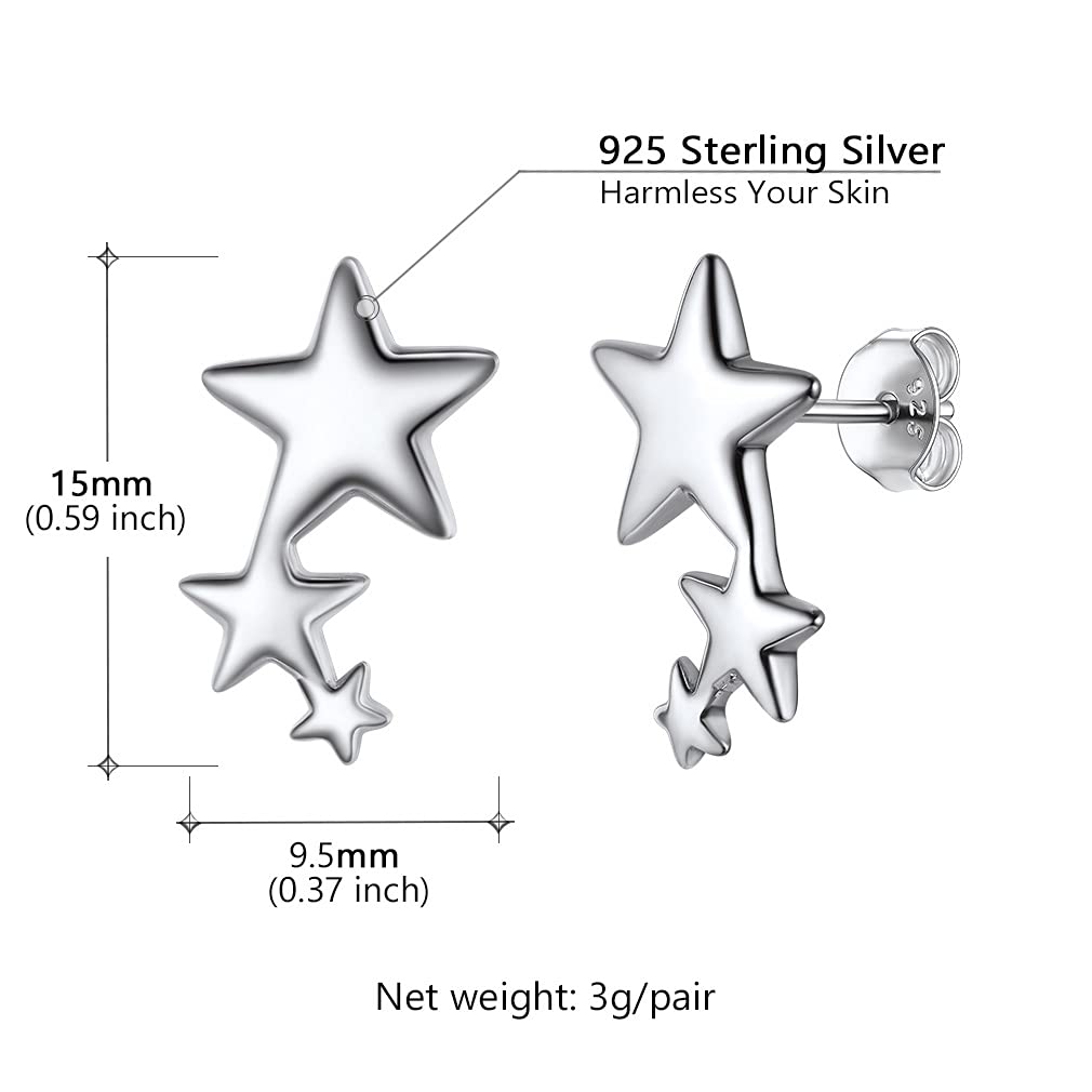 925 Silver Moon Star Heart Stud Earrings for Women - Hypoallergenic Celestial Jewelry for Daily Wear