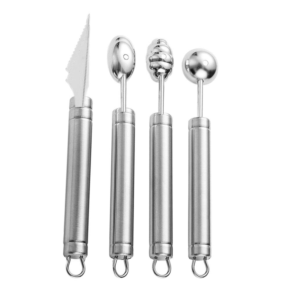 HEMOTON 4-Piece Stainless Steel Melon Baller Set - Professional Fruit Carving Tools for Watermelon, Cantaloupe & Honeydew - Perfect for Fruit Salads, Cocktail Garnishes & Party Platters