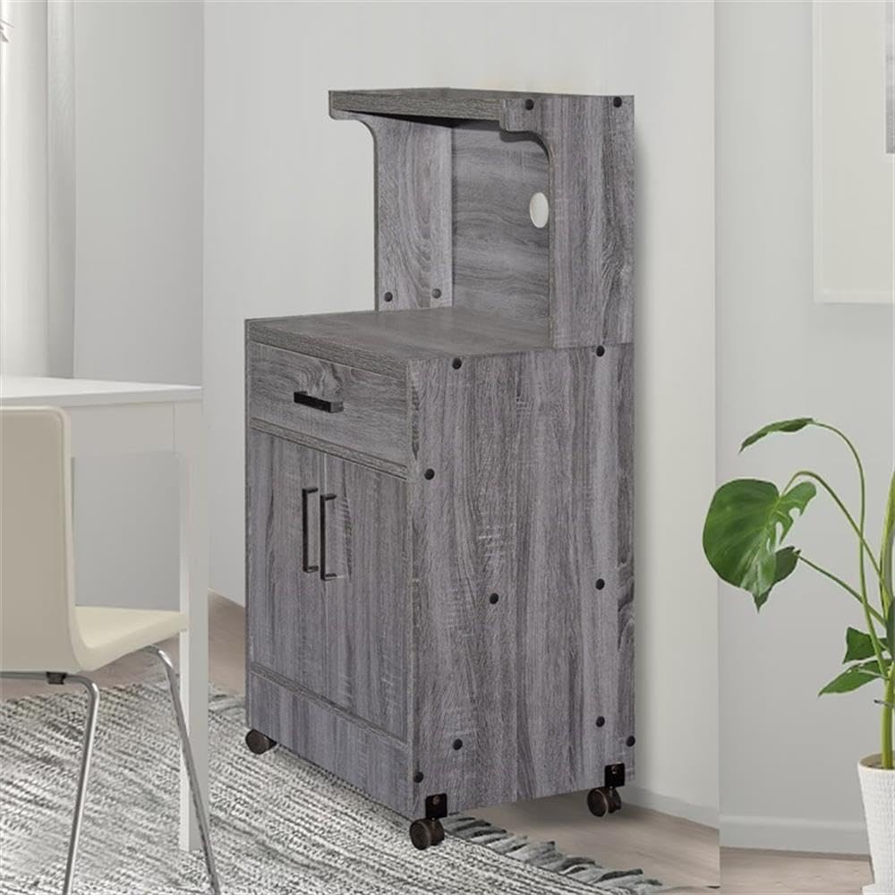 Better Home Products Shelby Kitchen Wooden Microwave Cart in Gray - Space-Saving Organizer for Small Kitchens, Dorm Rooms & Apartments