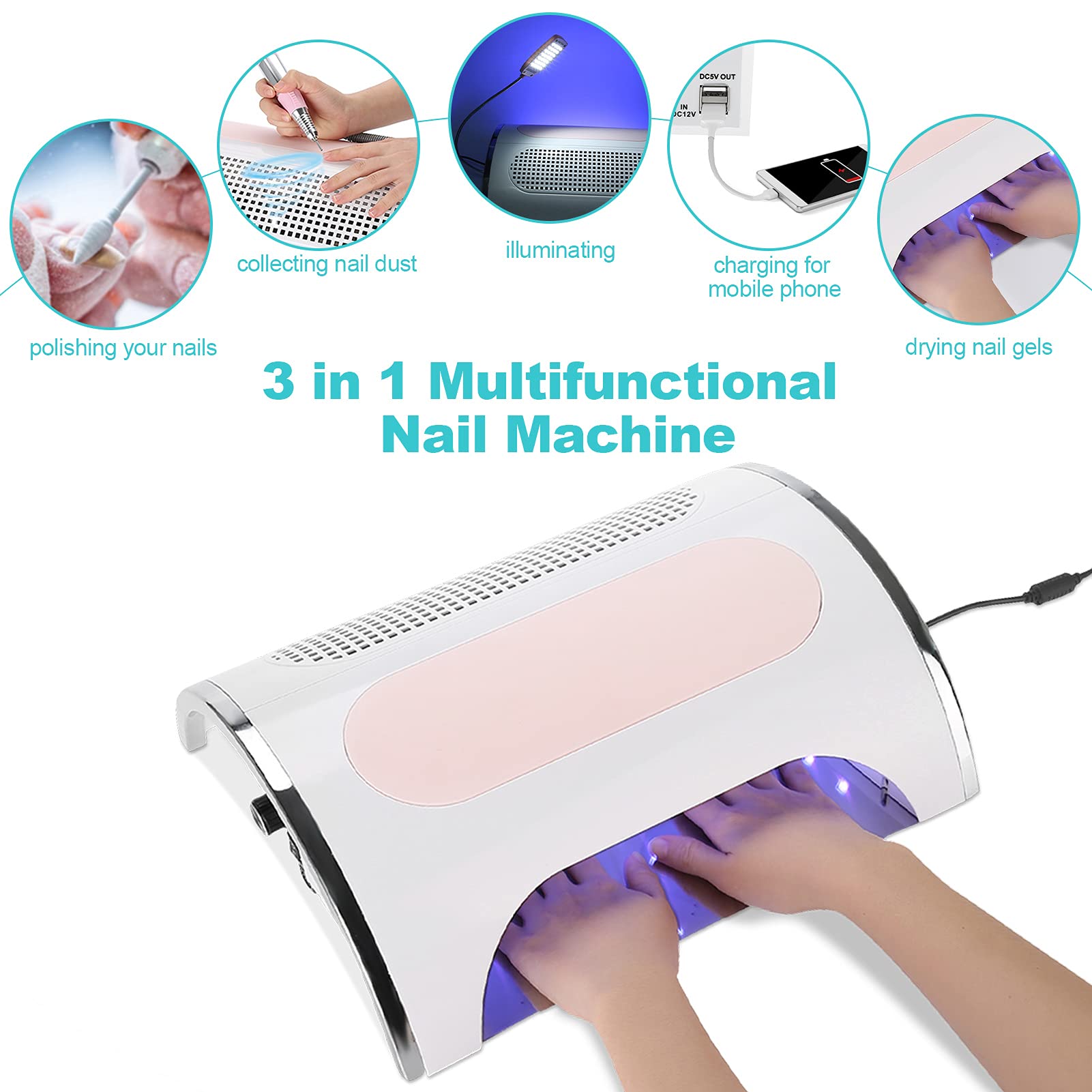 4 in 1 Professional Electric Nail Drill Kit - 54W Nail Polisher, UV LED Dryer & Dust Collector for Manicure & Pedicure | Salon & Home Use | Perfect for Nail Art, Acrylics & Gel Polish Application