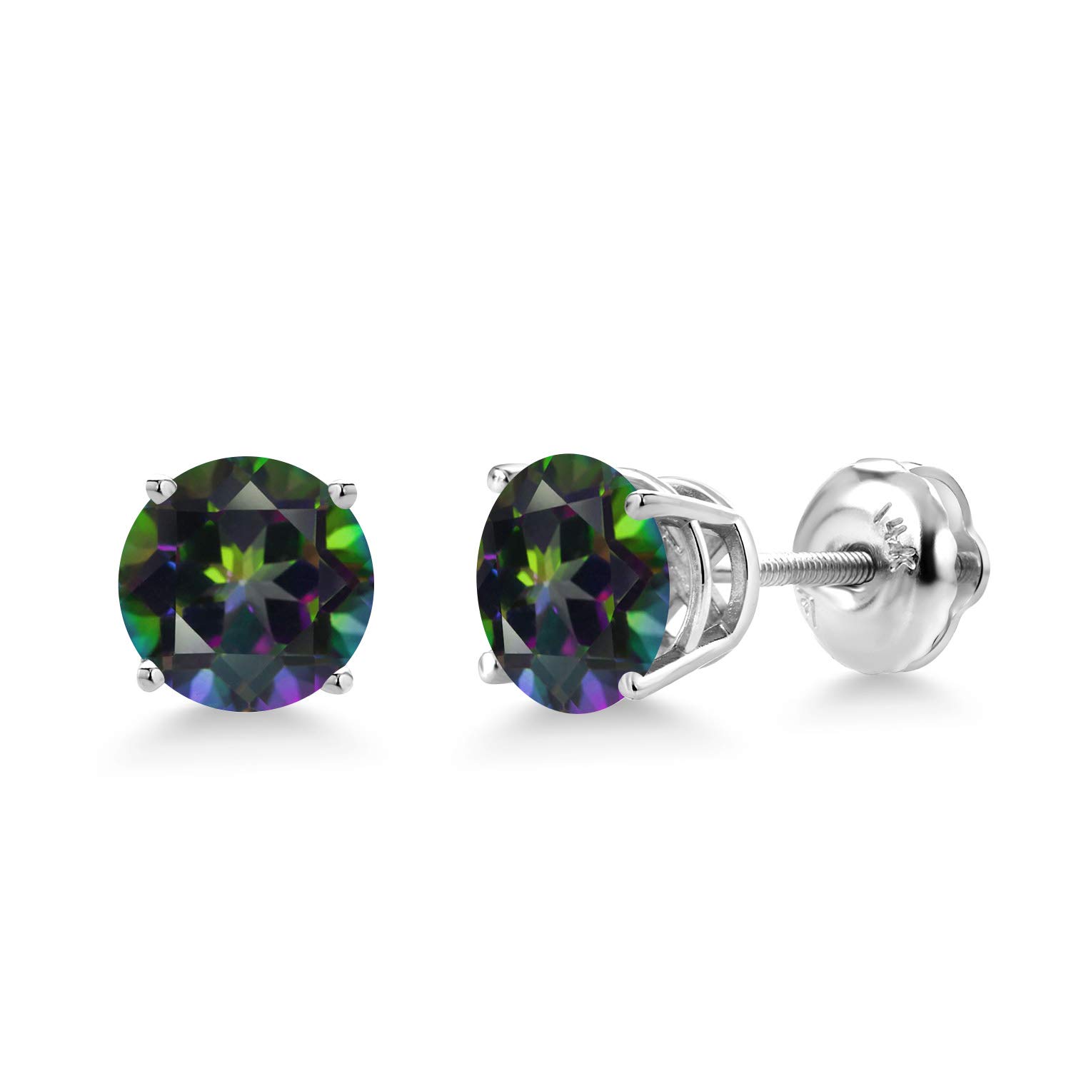 14K White Gold 6MM Round Birthstone Stud Earrings for Women & Men | Screw Back Gemstone Earrings | Perfect for Birthdays, Anniversaries & Gifts