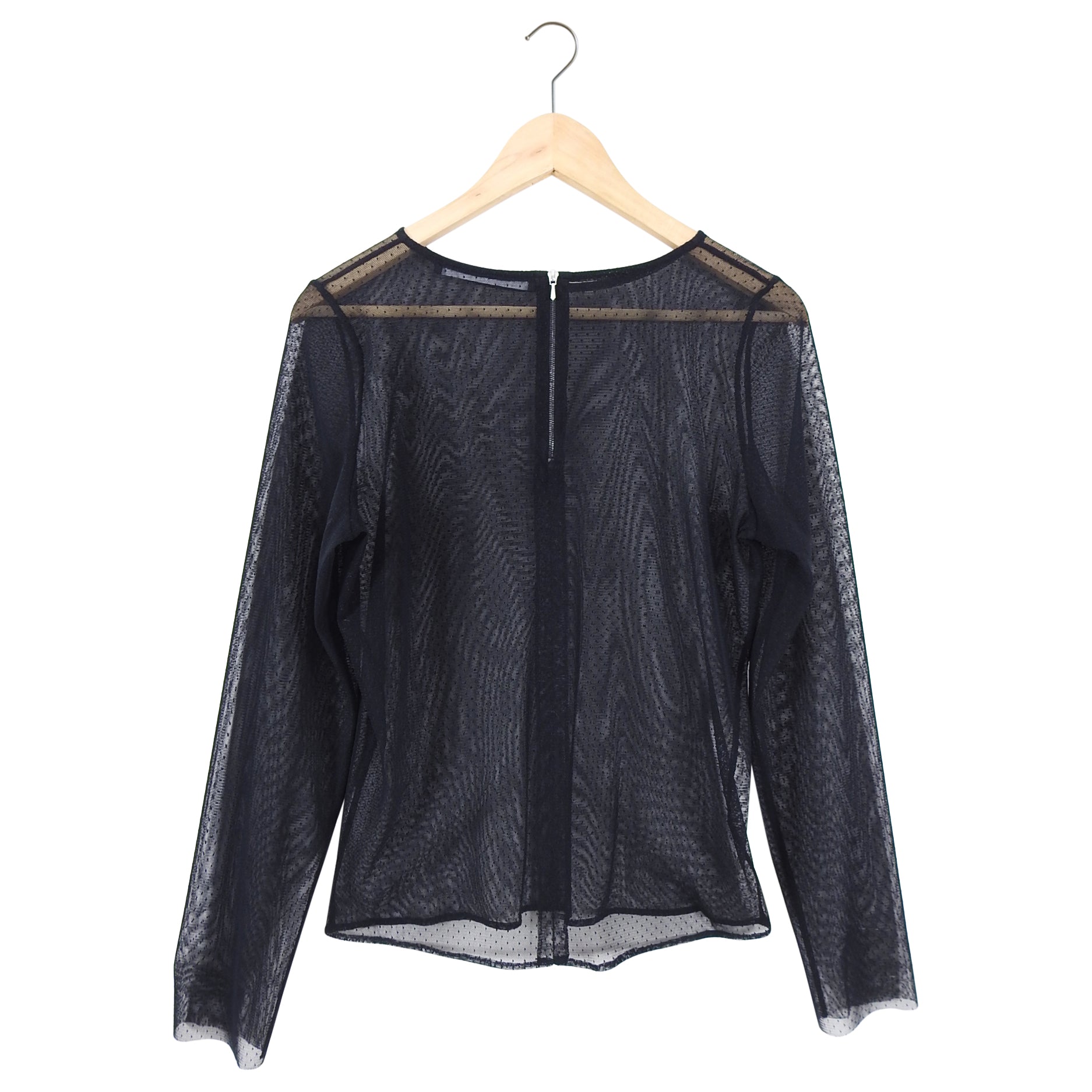 Anthony Vaccarello Black Mesh Sheer Long Sleeve Top for Women | Sexy See-Through Blouse | Perfect for Night Out, Party & Date Night
