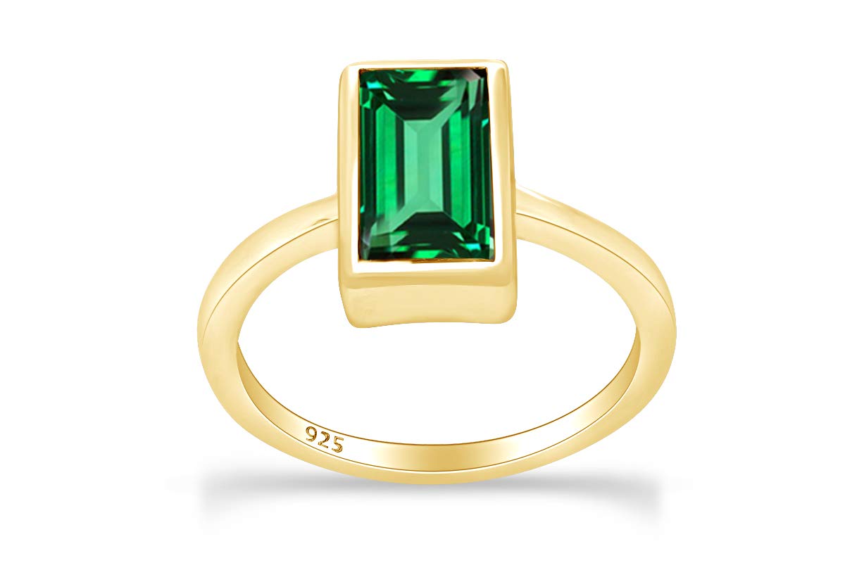 AFFY Jewelry 14k Yellow Gold Over Sterling Silver Geometric Bar Statement Ring - Simulated Gemstone Bridal Wedding Ring for Women - Perfect for Engagement, Anniversary, and Special Occasion Gifts