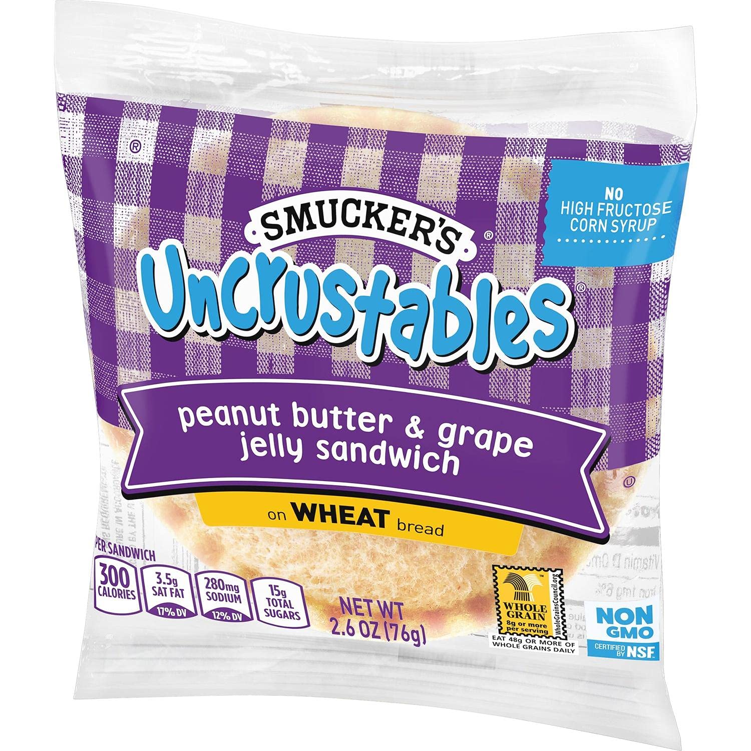 Smucker's Uncrustables Peanut Butter & Grape Jelly Sandwiches - Bulk Pack of 72 (2.6 oz Each) | Whole Grain, Non-GMO | Perfect for School Lunches, Snacks & Quick Meals