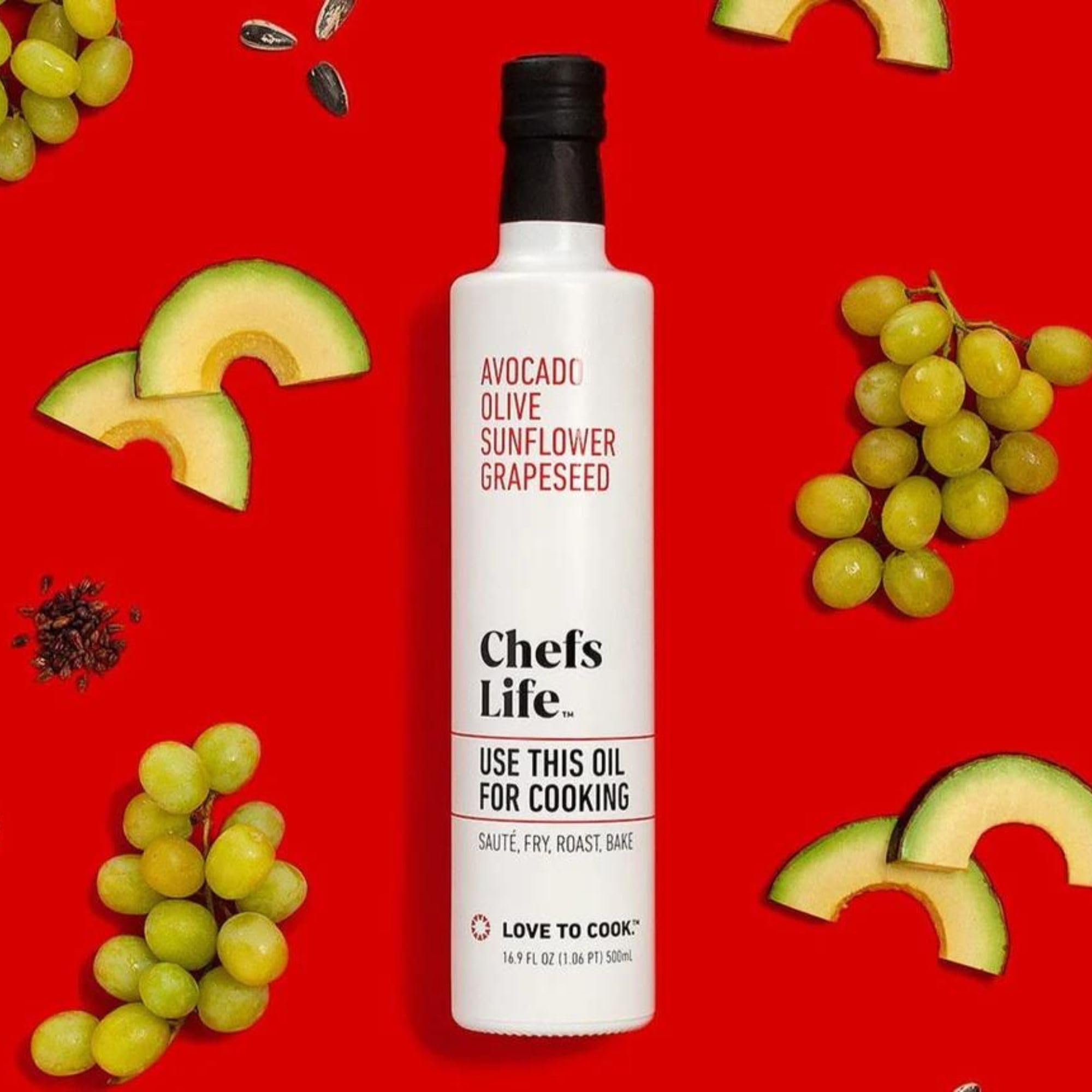 Chefs Life Premium Cooking Oil Blend - Non-GMO Olive, Avocado, Sunflower & Grapeseed Oil for High Heat Cooking, Baking & Frying - 16.9 Fl Oz (2 Bottles) - Perfect for Sautéing, Stir-Frying & Deep Frying at Home