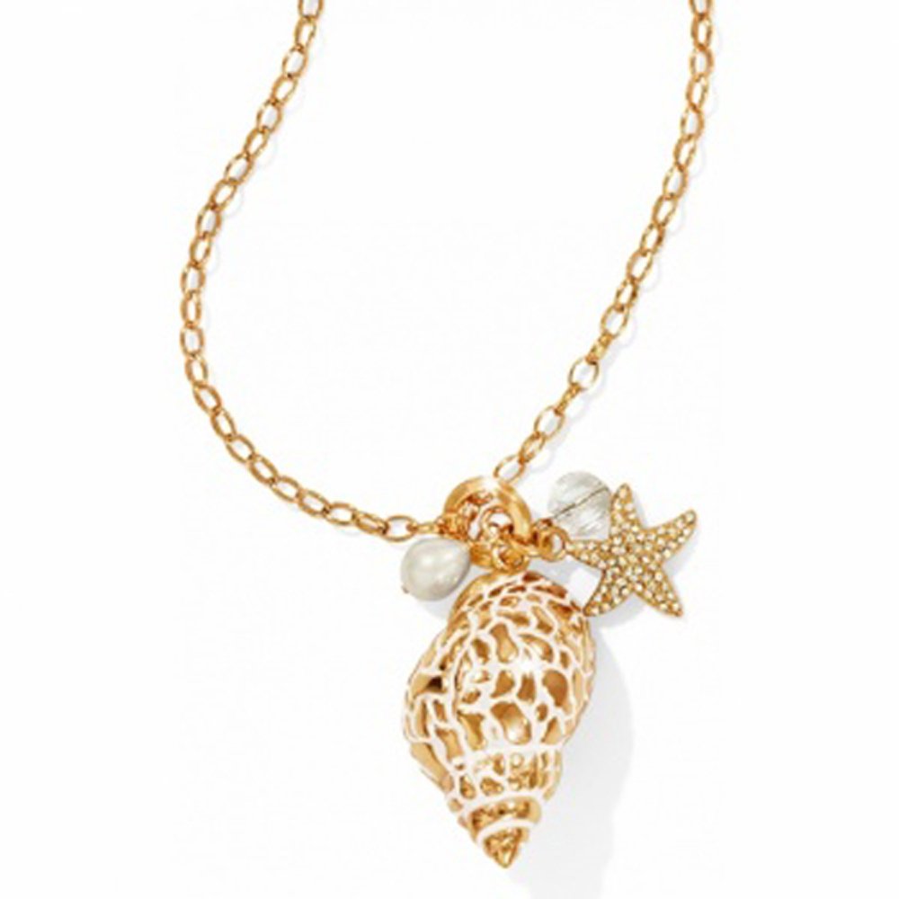 Brighton Gold Coral Fantasy Shell Charm Long Necklace - Elegant Beach Jewelry for Women, Perfect for Summer Vacations, Weddings & Boho Fashion