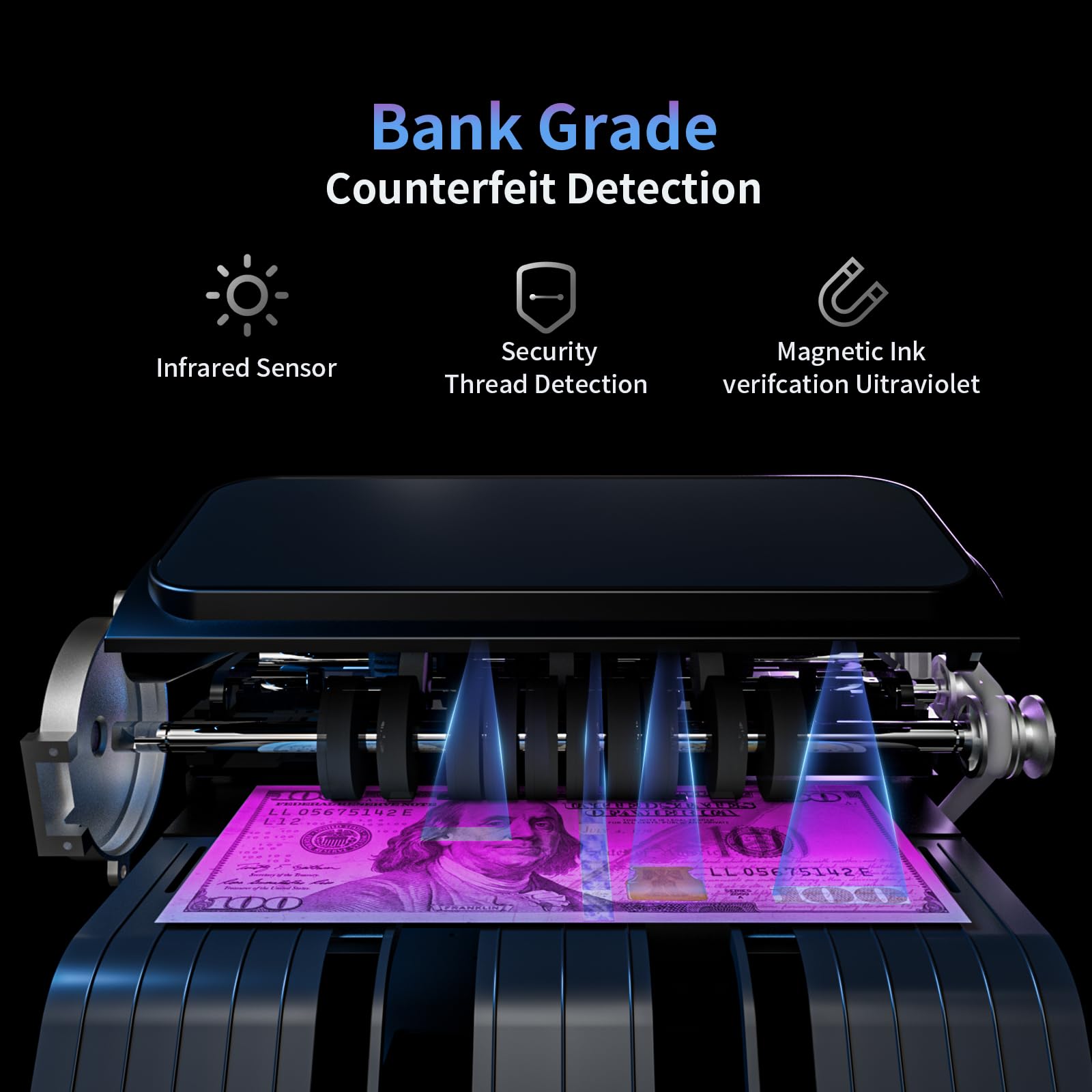 Aneken Pro ALN60 Mixed Denomination Bill Counter Machine with Printer - High-Speed Cash Counting for Banks, Retail Stores & Small Businesses
