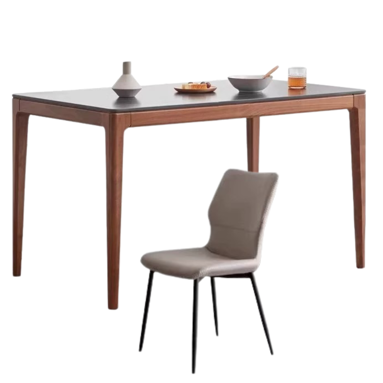 Premium Black Walnut Wood Dining Table with Natural Slate Stone Top - Elegant Farmhouse Style for Dining Room, Kitchen, or Rustic Home Decor