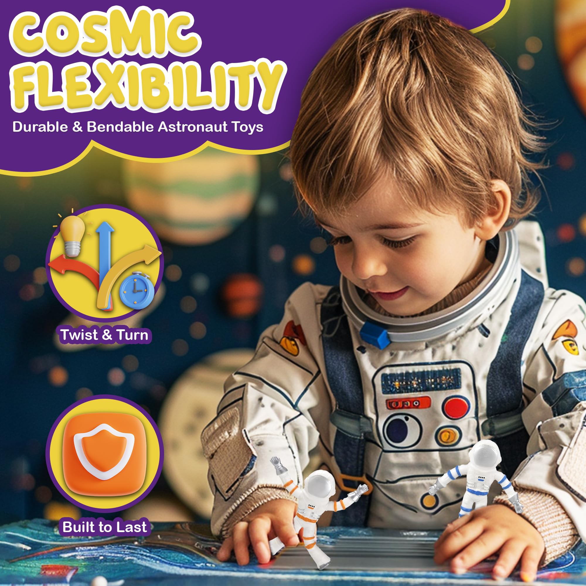 Forest & Twelfth 12-Piece Bendable Astronaut Toy Set - 3” Flexible Spaceman Figures for Kids, Fun & Educational STEM Toys to Improve Fine Motor Skills & Creativity - Perfect for Ages 3+, Great for Space-Themed Playrooms & Birthday Gifts