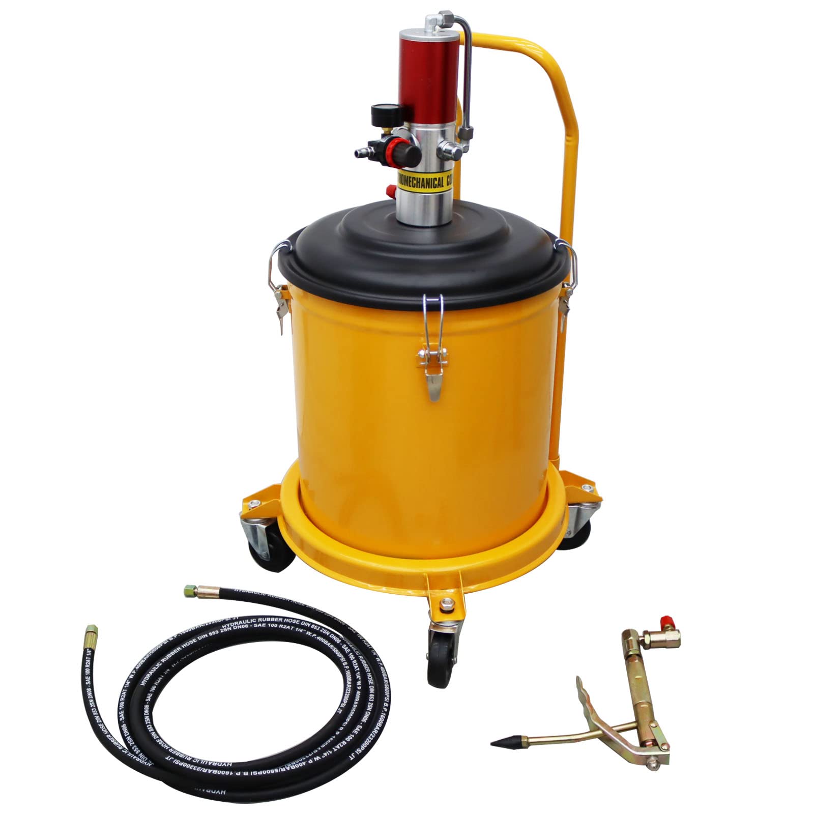 TECHTONGDA 7.5 Gallon Air Pneumatic Grease Pump with Lubricator Gun & Hose - Heavy Duty Compressed Grease Injector for Automotive, Industrial & Farm Equipment Maintenance