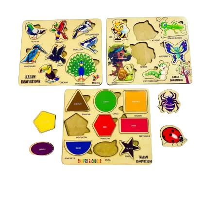 KALAM INNOVATIONS Wooden Puzzle Toy Set - Birds & Insects Shapes Learning Game for Toddlers | Educational STEM Toys for 2-4 Year Olds | Perfect for Preschool Learning & Montessori Activities