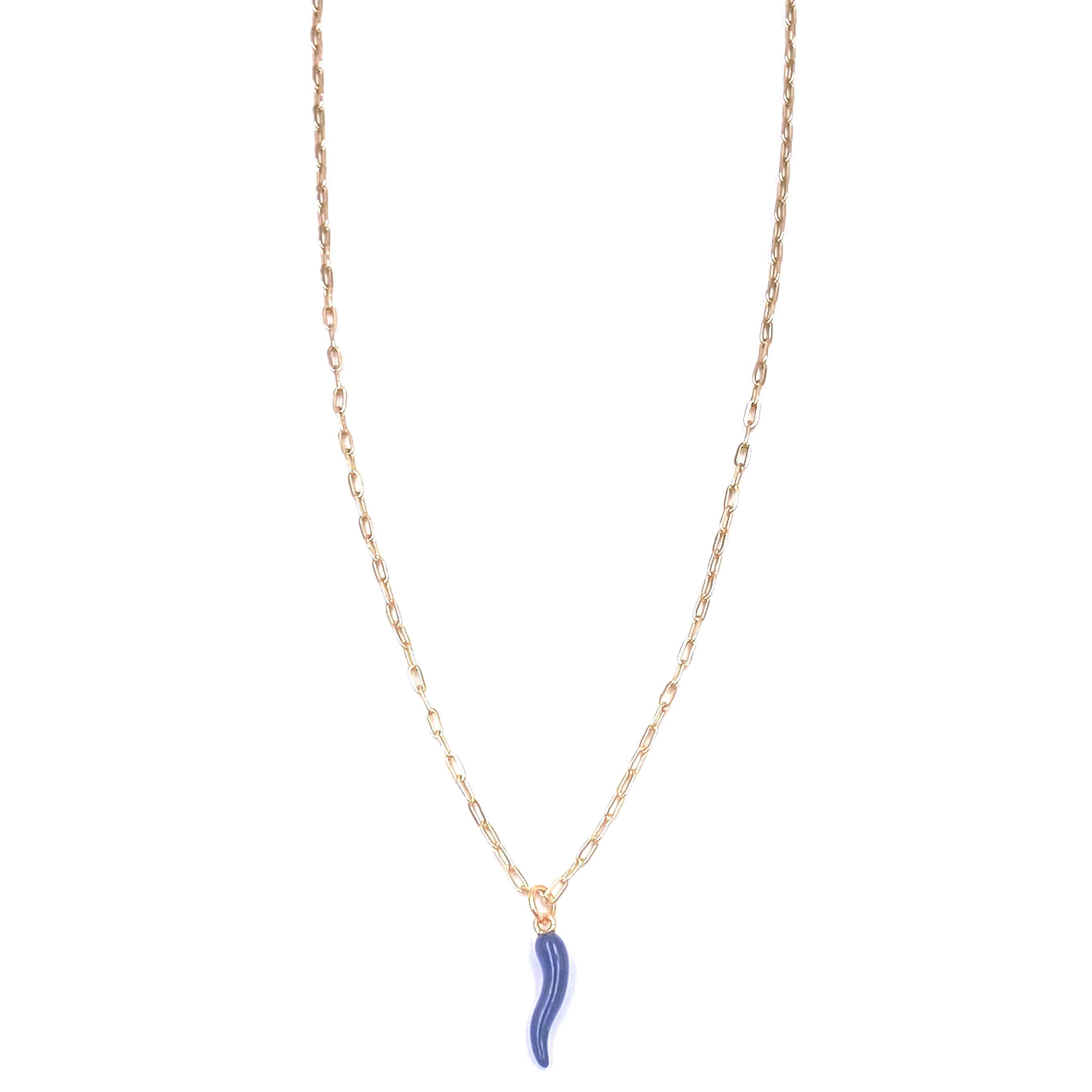 Ashley Gold Plated Stainless Steel Black Enamel Horn Charm Necklace for Women - Perfect for Gothic Fashion, Halloween Costumes & Boho Jewelry Collection