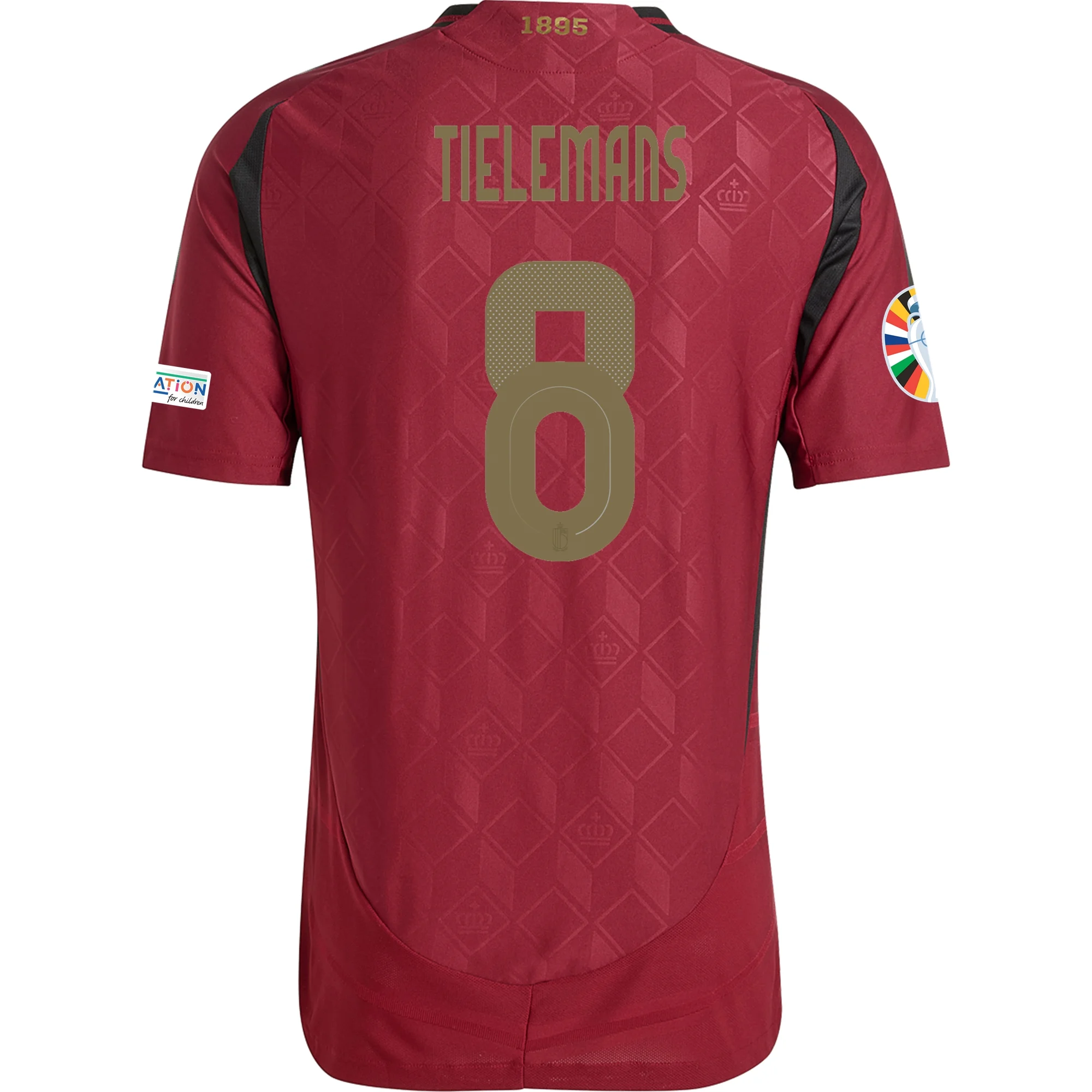 Adidas Belgium Authentic Youri Tielemans Home Jersey 2024/25 - Euro 2024 Patches (Burgundy) | Official Football Shirt for Fans & Players - Perfect for Match Days & Collectors