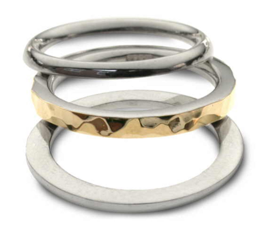 Sterling Silver & 9ct Gold Tri-Tone Mixed Metal Stackable Ring for Women - Elegant Layered Jewelry for Everyday Wear, Gift Giving & Special Occasions