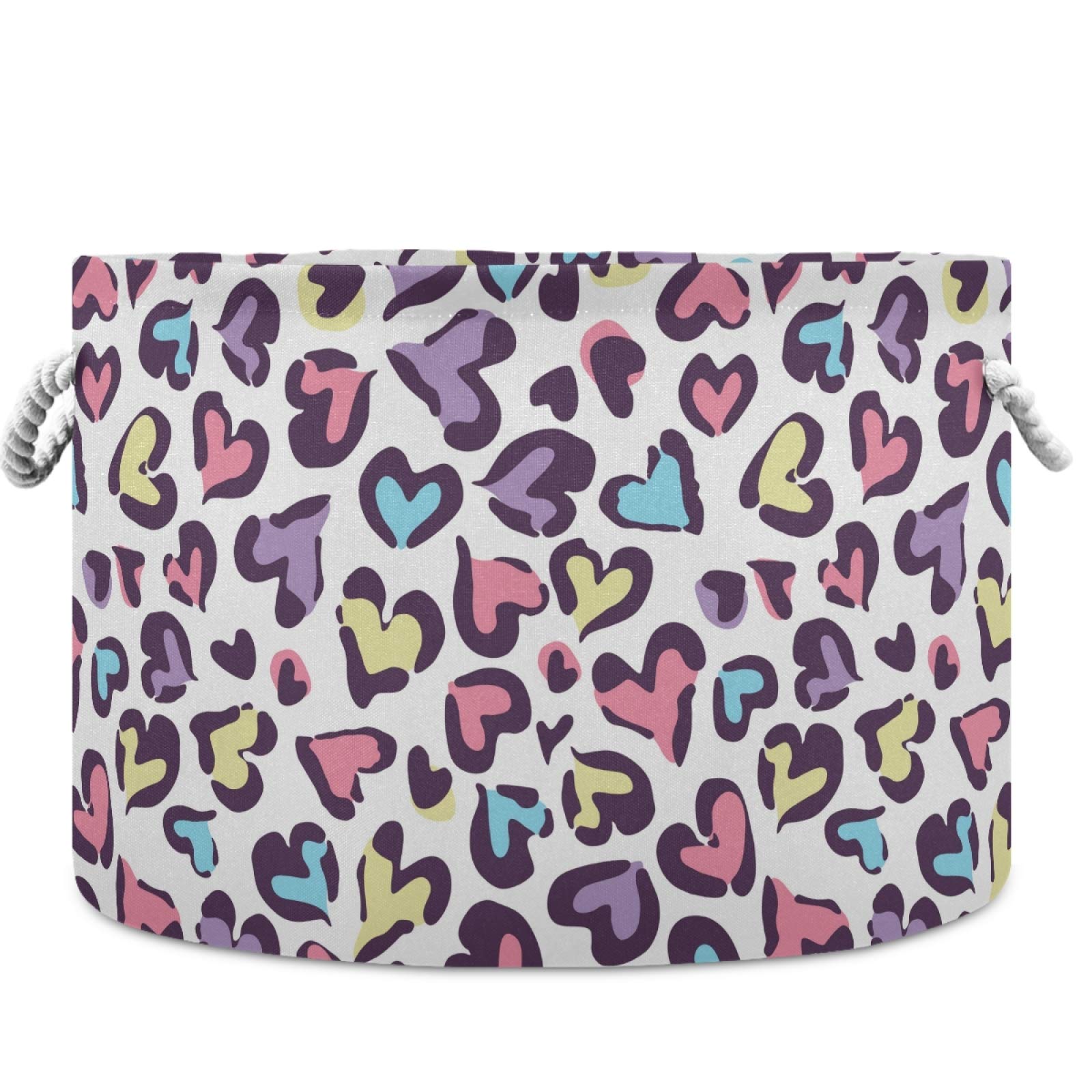 Valentine's Day Heart Leopard Print Fabric Laundry Basket - Collapsible Storage Bin for Clothes, Toys & Organizing - Perfect for Bathroom, Bedroom, Nursery, Closet & Office - Foldable Storage Solution for Home Organization