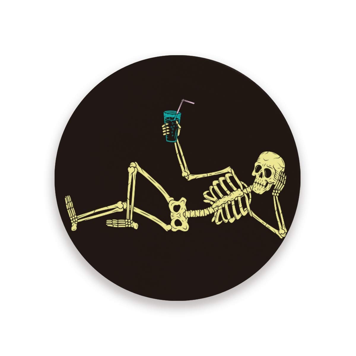 Funny Skull Ceramic Coasters - Heat-Resistant Drink Coasters with Cork Base for Cocktails, Beer & Coffee - Perfect for Halloween Parties, Home Bar Decor & Gifts
