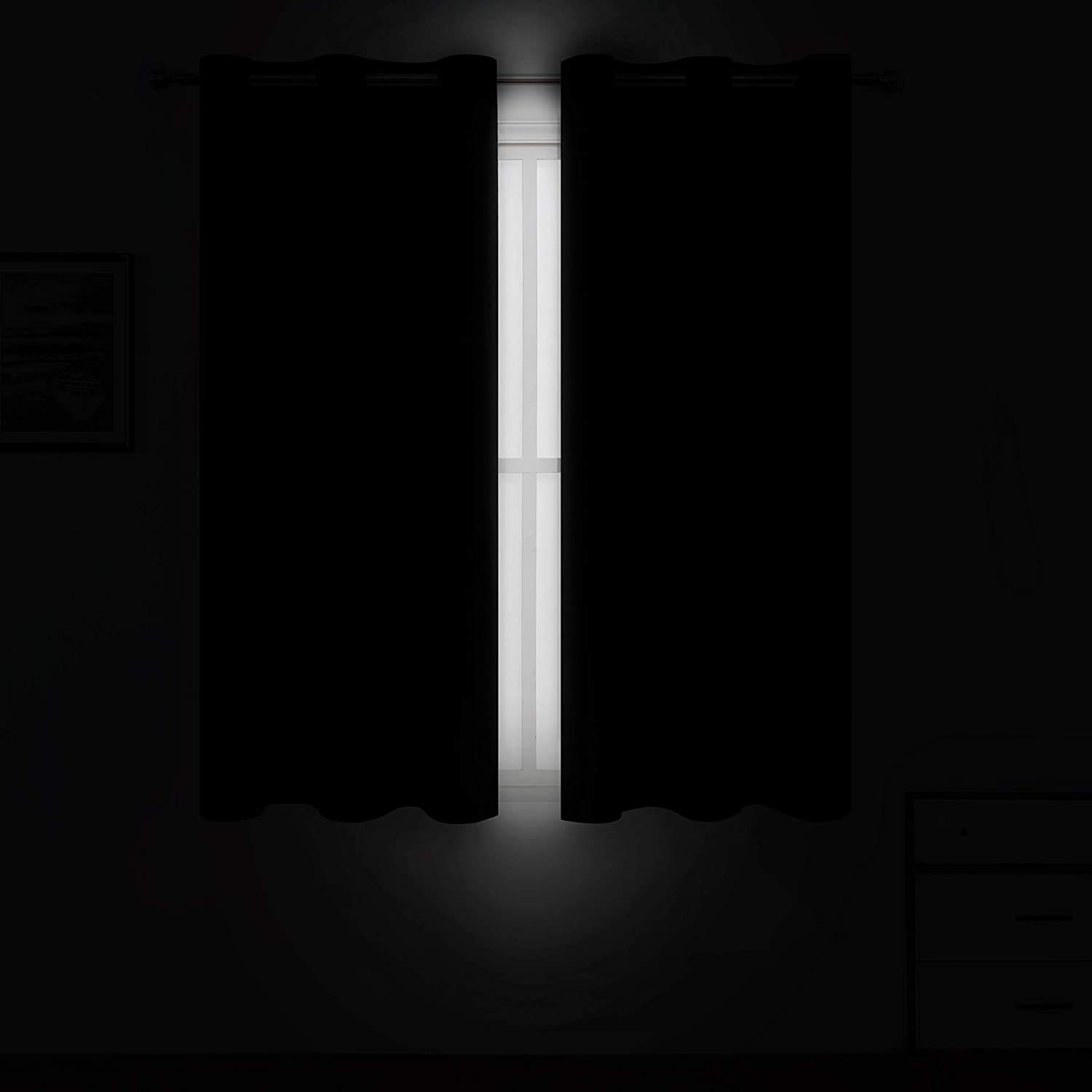 Black Thermal Insulated Window Curtains 55x98 Inches - Super Soft Light Reflecting Drapes for Bedroom & Living Room - Energy Efficient Room Darkening Window Treatment for Home Decor