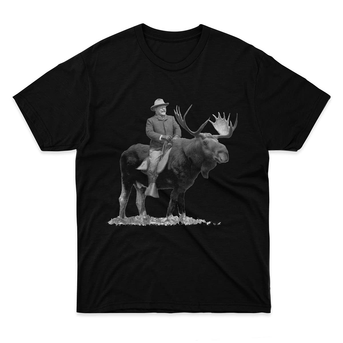Teddy Roosevelt Riding Bull Moose Graphic T-Shirt for Men & Women - Cool Vintage Political Tee - Perfect for Casual Wear, Costume Parties & Patriotic Events