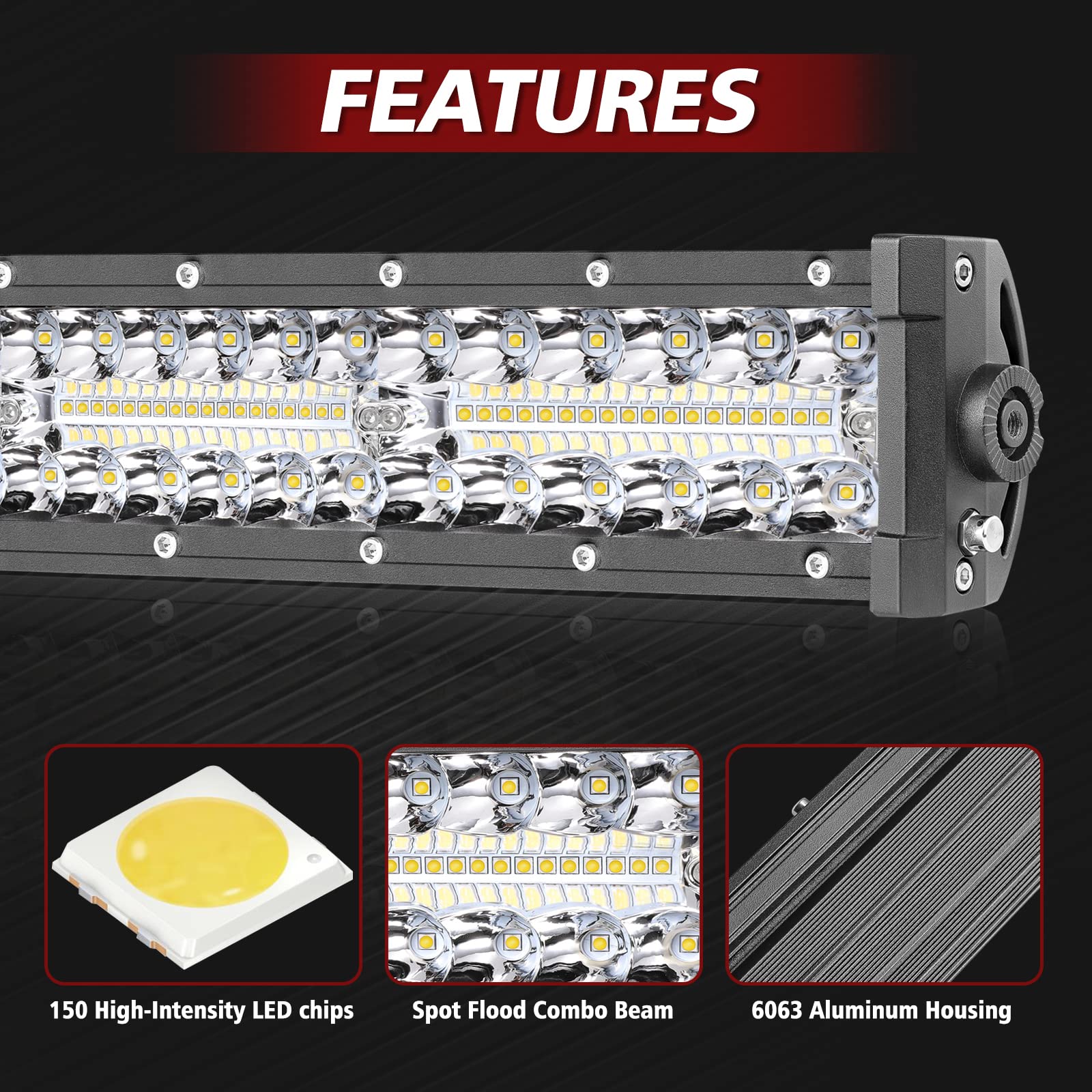 20 Inch LED Light Bar 450W Triple Row Spot Flood Combo - IP68 Waterproof Off-Road Driving Light for Car Grille, Bumper, Bull Bar - Fits Camry, RAV4, Tacoma, SUV, ATV, T-Top Boat - Perfect for Night Off-Roading, Camping & Marine Use