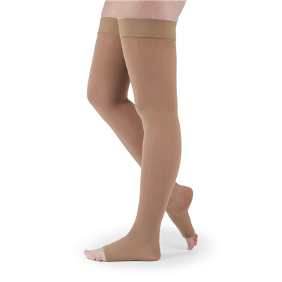 Medi Comfort 20-30mmHg Open Toe Thigh High Compression Stockings with Silicone Top Band for Women - Petite Size | Ideal for Travel, Varicose Veins & Post-Surgery Recovery
