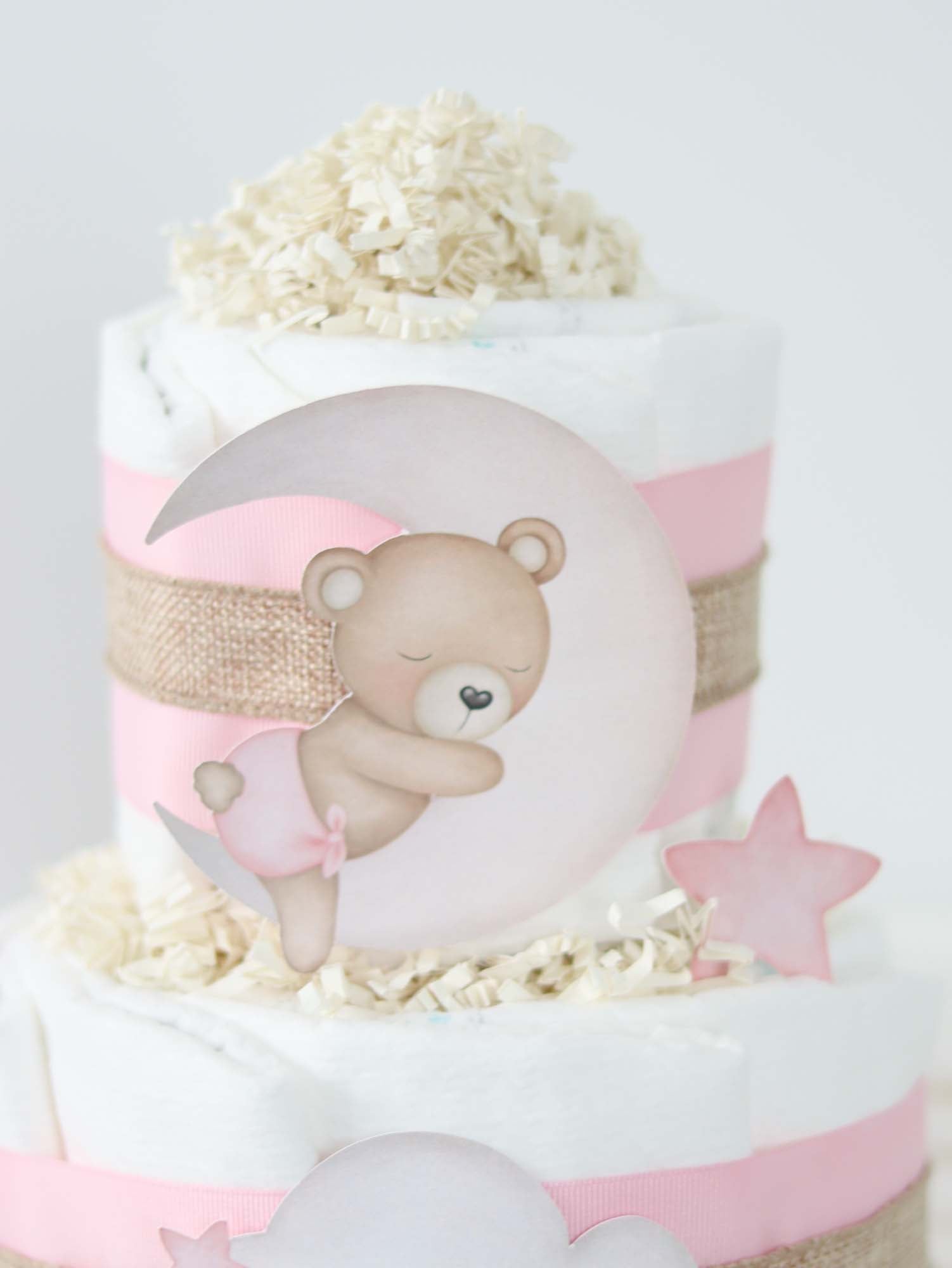 Pink Teddy Bear Diaper Cake Gift Set - Baby Shower, Newborn Celebration, Gender Reveal Party Decor - SKU: DCBG1007