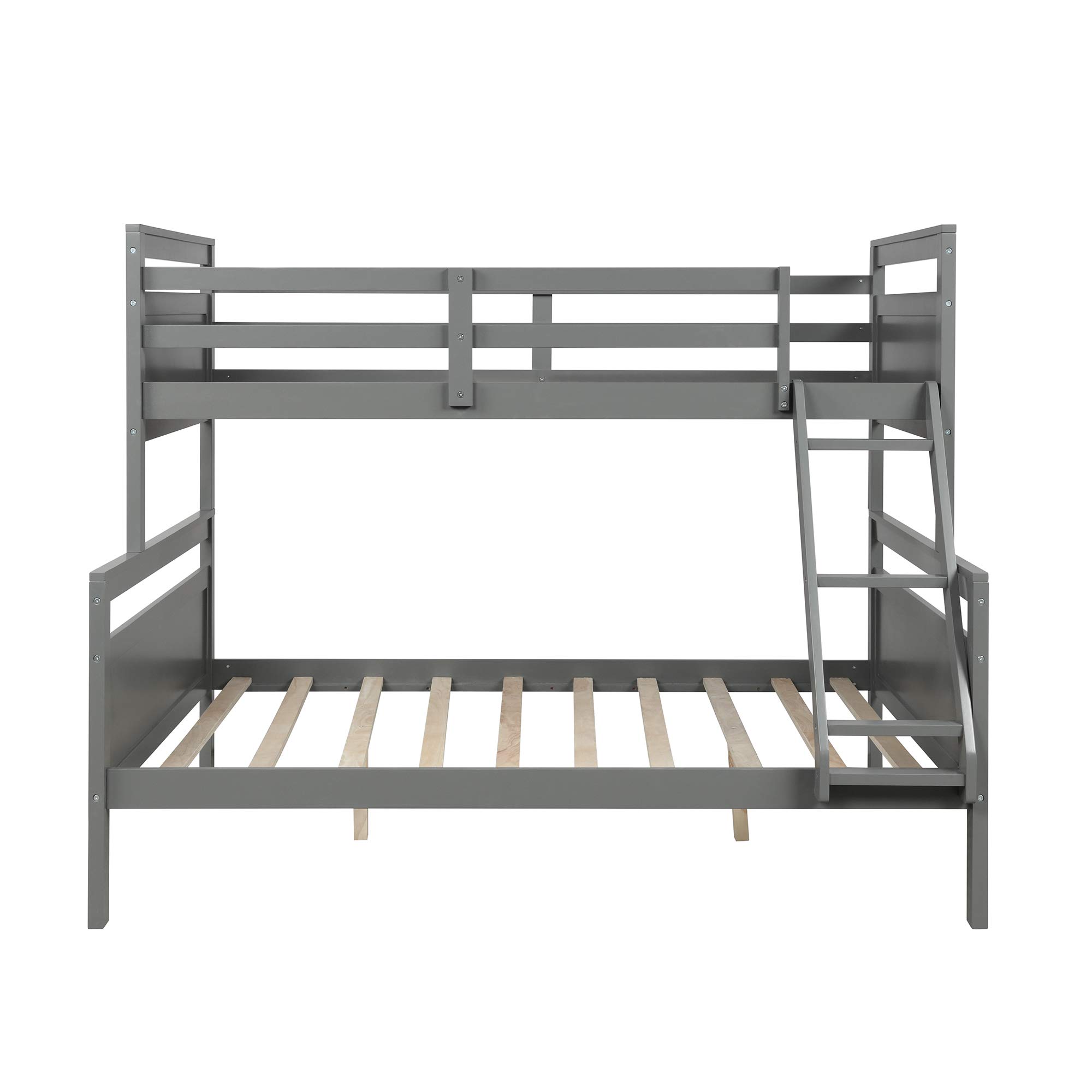 Convertible Twin Over Full Bunk Bed with Ladder - Gray for Kids & Guest Rooms