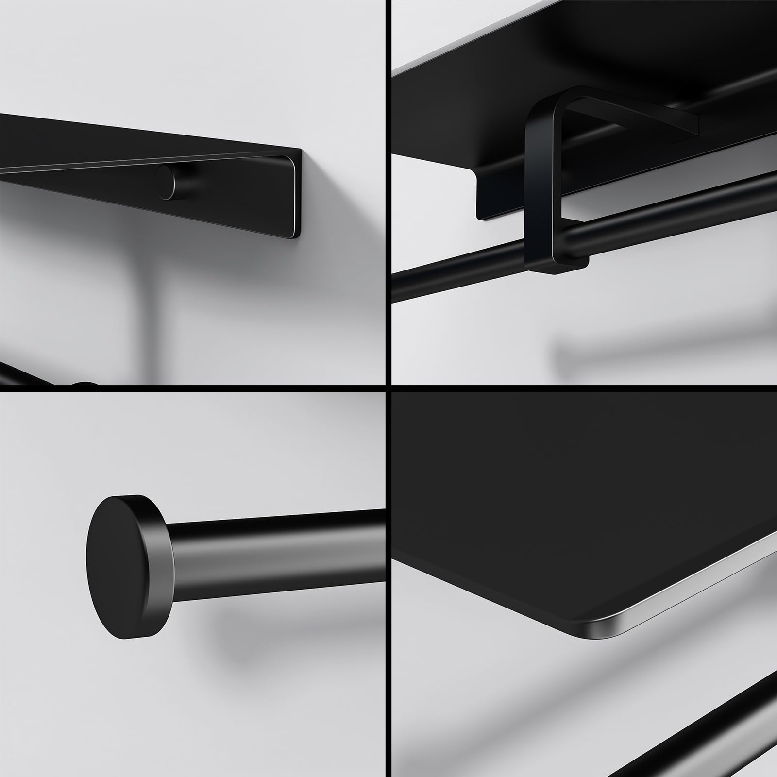 Danpoo Matte Black Toilet Paper Holder with Shelf - Wall Mounted Bathroom Organizer for Double Rolls | Space-Saving Bathroom Storage Solution for Small Spaces & Modern Homes