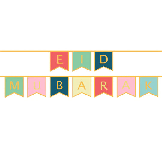 Eid Mubarak Decorative Bunting Flags - Colorful Islamic Festival Banner for Ramadan & Eid Celebrations - Perfect for Home, Mosque & Party Decorations