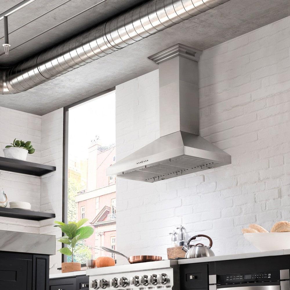 ZLINE KL3CRN BT Stainless Steel Ducted Wall Mount Range Hood with Built-in CrownSound Bluetooth Speakers - Perfect for Modern Kitchens & Open-Concept Living Spaces