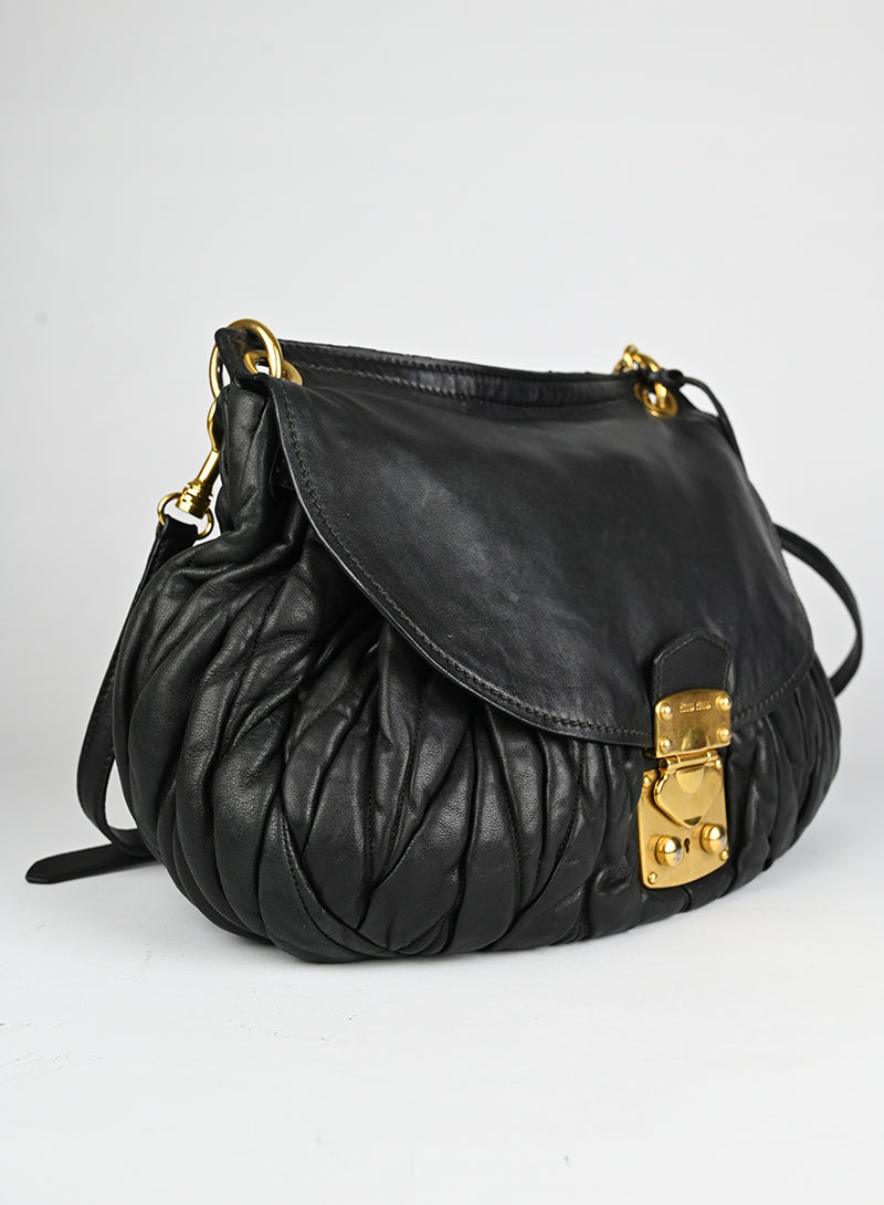 Miu Miu Black Quilted Leather Handbag - Luxury Designer Shoulder Bag for Women, Perfect for Work, Evening Events & Travel