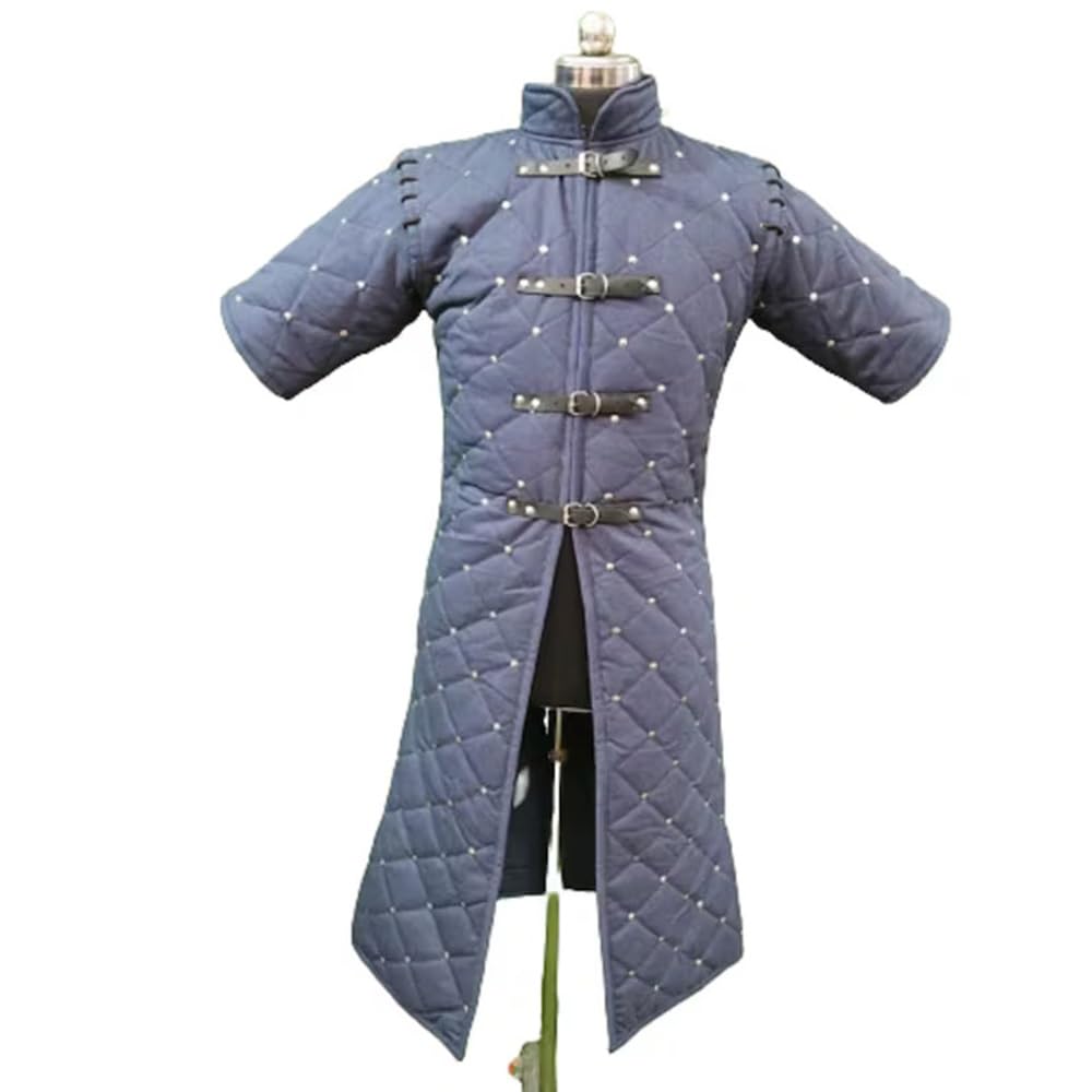 Medieval Thick Padded Full Sleeves Gambeson Coat - Blue Cotton Aketon Jacket Armor for LARP, Cosplay & Historical Reenactment - Perfect for Renaissance Fairs & Battle Events