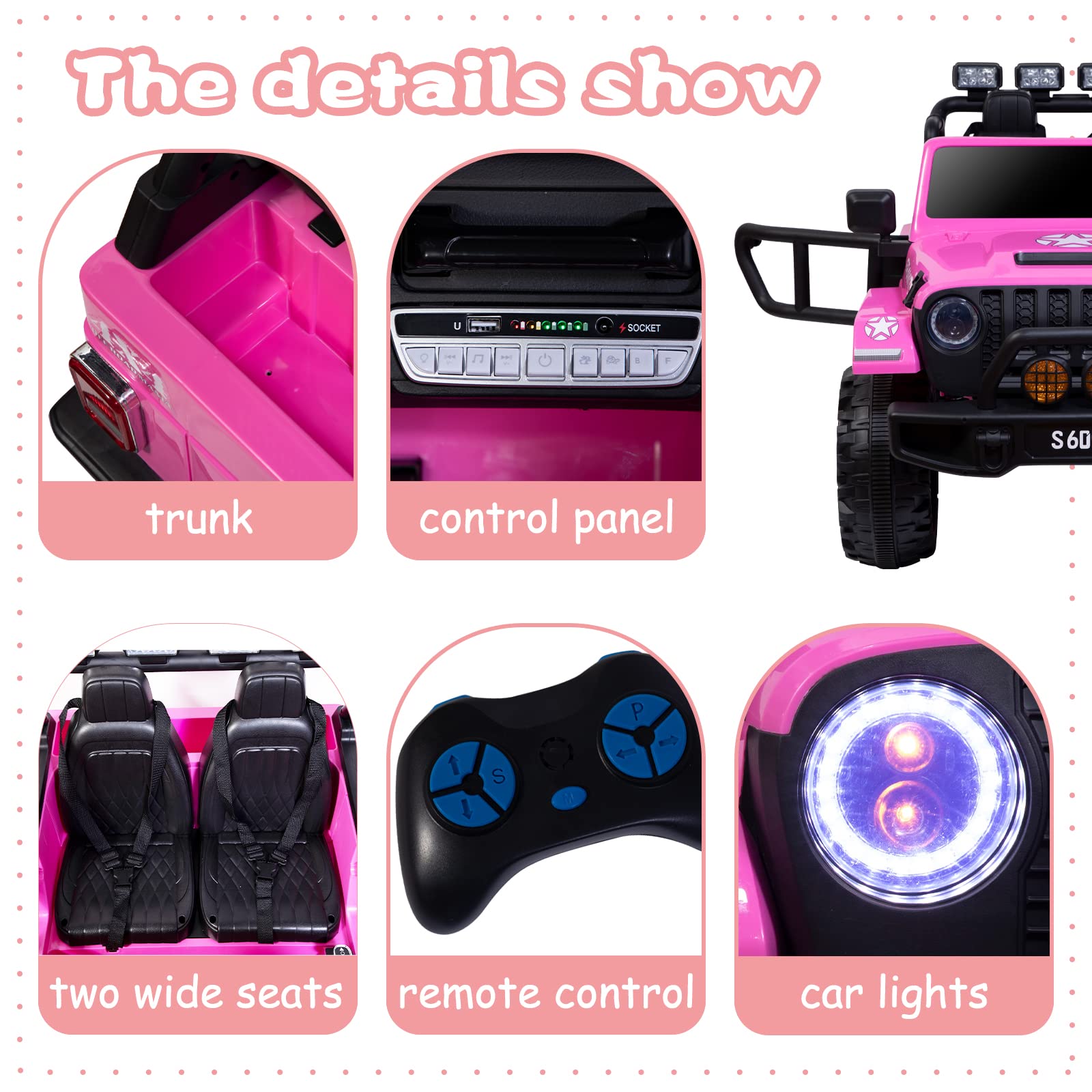 12V Pink Kids Electric Ride-On Truck - 2 Seater Battery Powered Car with Remote Control, Spring Suspension & LED Lights | Outdoor Play, Birthday Gifts, Family Fun Activities