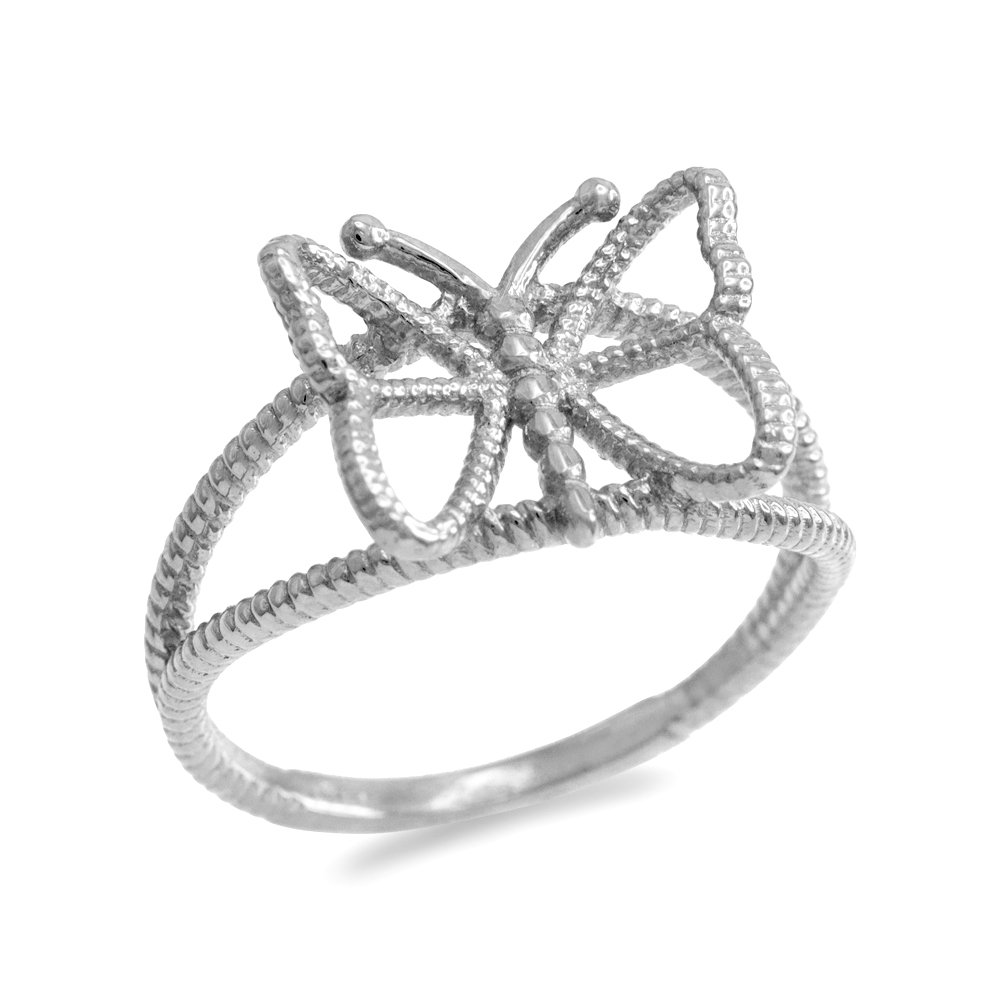10k White Gold Dainty Rope Band Butterfly Ring for Women - Elegant Jewelry Gift for Valentine's Day, Anniversary & Special Occasions