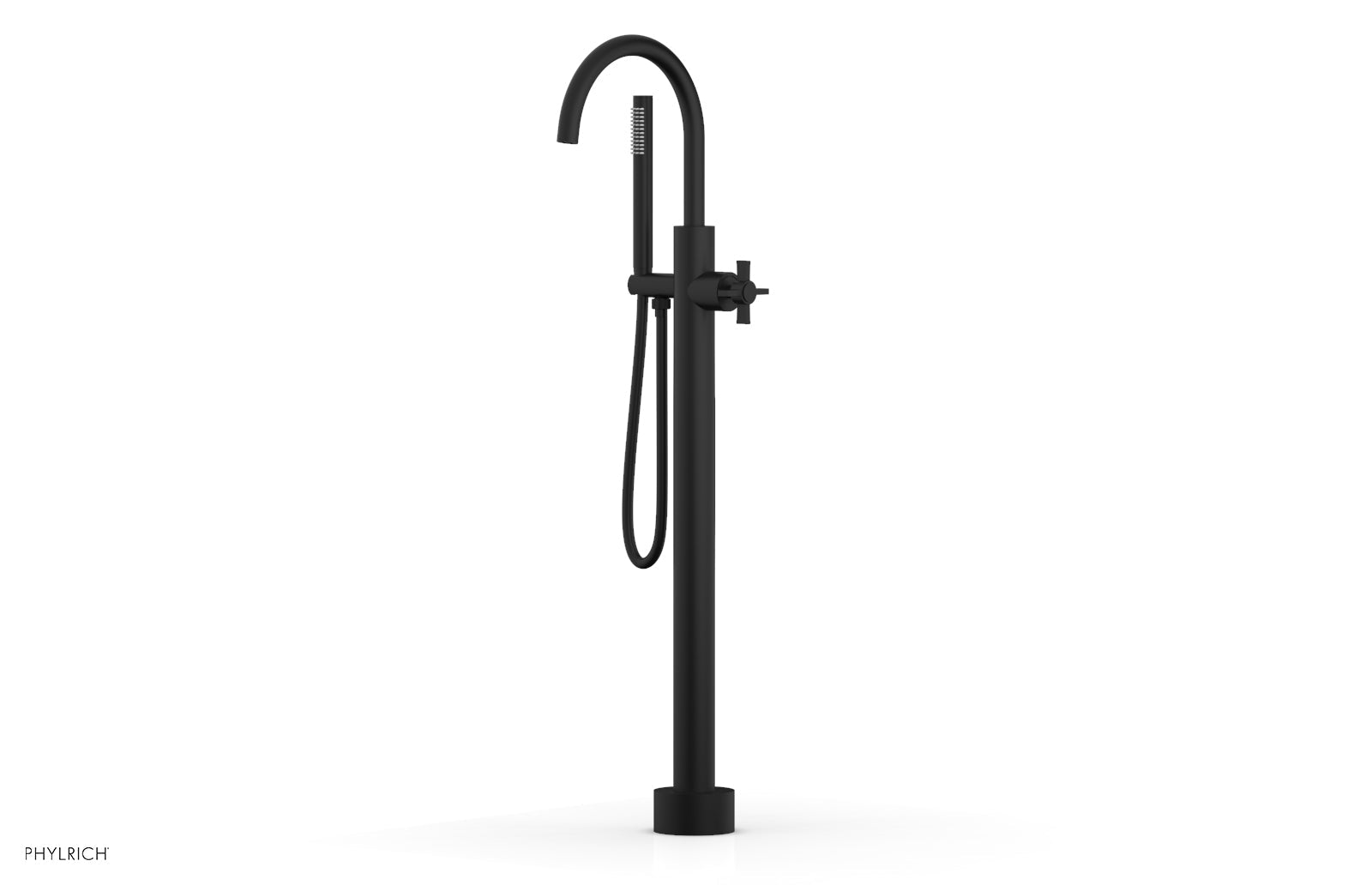 Premium Tall Floor Mount Tub Filler with Cross Handle & Hand Shower - D1324401 - Ideal for Modern Bathrooms, Spa-Like Showers, and Luxury Bathing Experiences