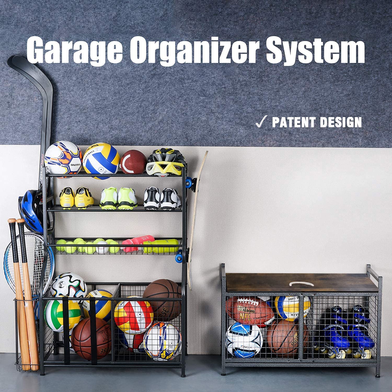 Heavy-Duty Storage Bench for Garage - Sports Equipment Organizer with Seat, Medium Black - Perfect for Storing Balls, Shoes & Outdoor Gear in Entryway, Mudroom or Shed
