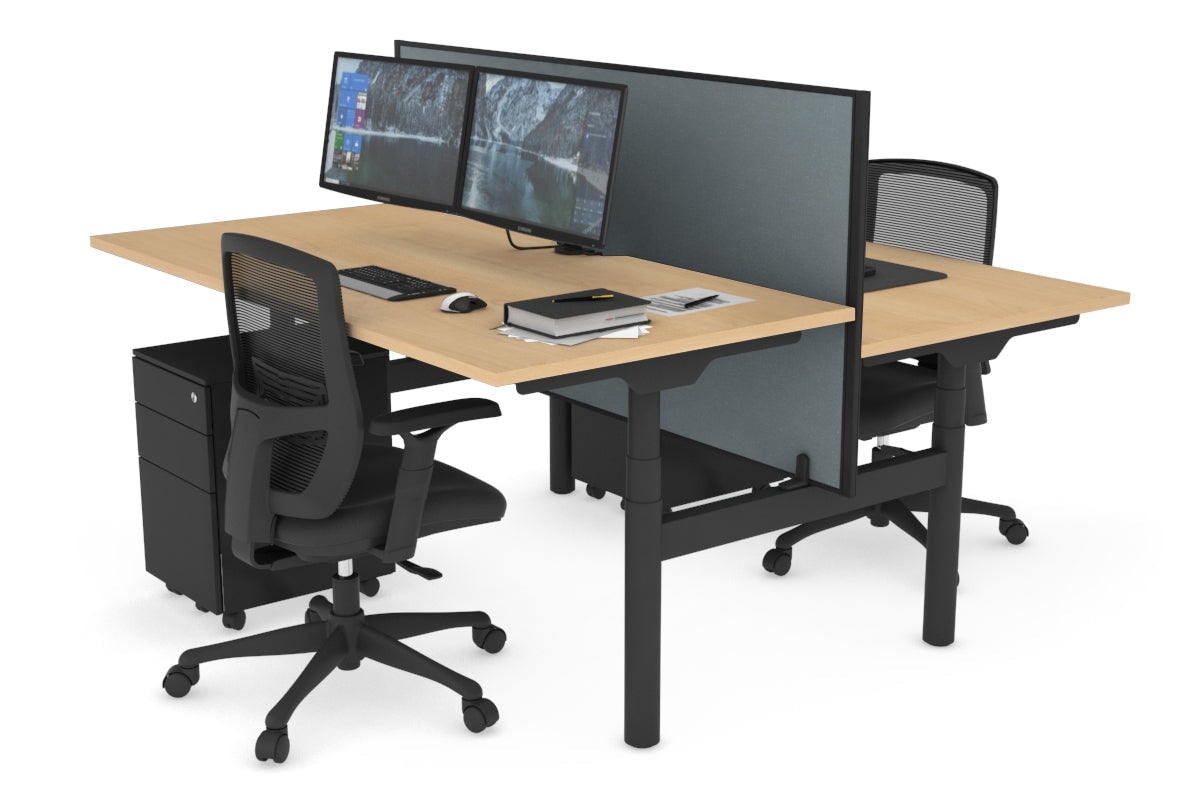 Flexi Premium Height Adjustable 2 Person H Bench Workstation - Black Frame [1600L x 800W with Cable Management] - Ideal for Office, Home Workspace & Collaborative Work Environments