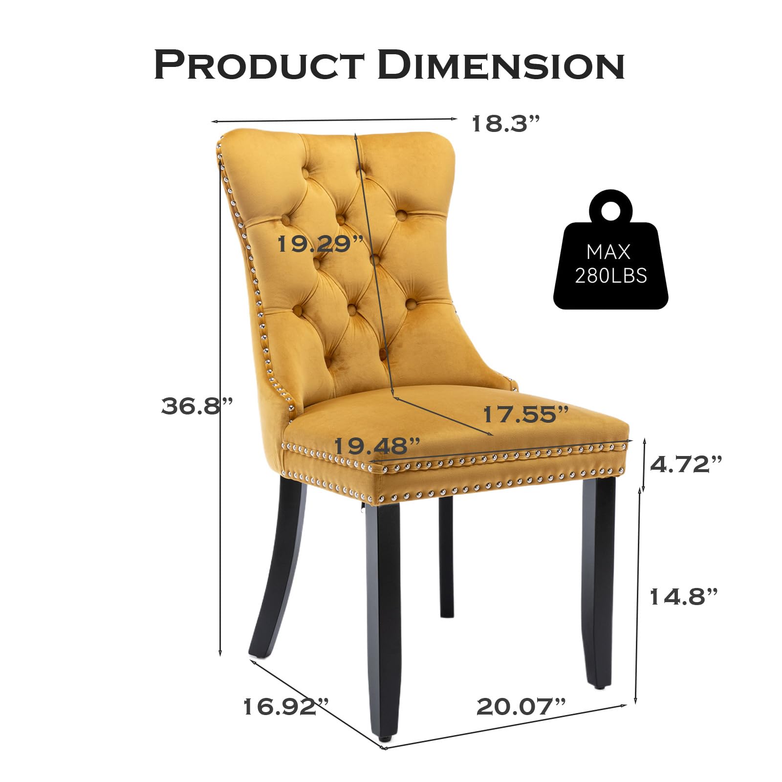 Velvet Upholstered Dining Chairs Set of 4 - Modern Kitchen Side Chairs with Nailhead Trim & Solid Wood Legs, Gold Metal Pulling Ring for Dining Room, Living Room, Kitchen Island - Comfortable Seating for Family Gatherings & Dinner Parties