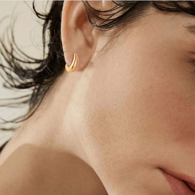 Golden Dome Hoop Earrings for Women - 14K Gold Plated Fashion Jewelry - Elegant Dangle Earrings for Party, Wedding & Everyday Wear