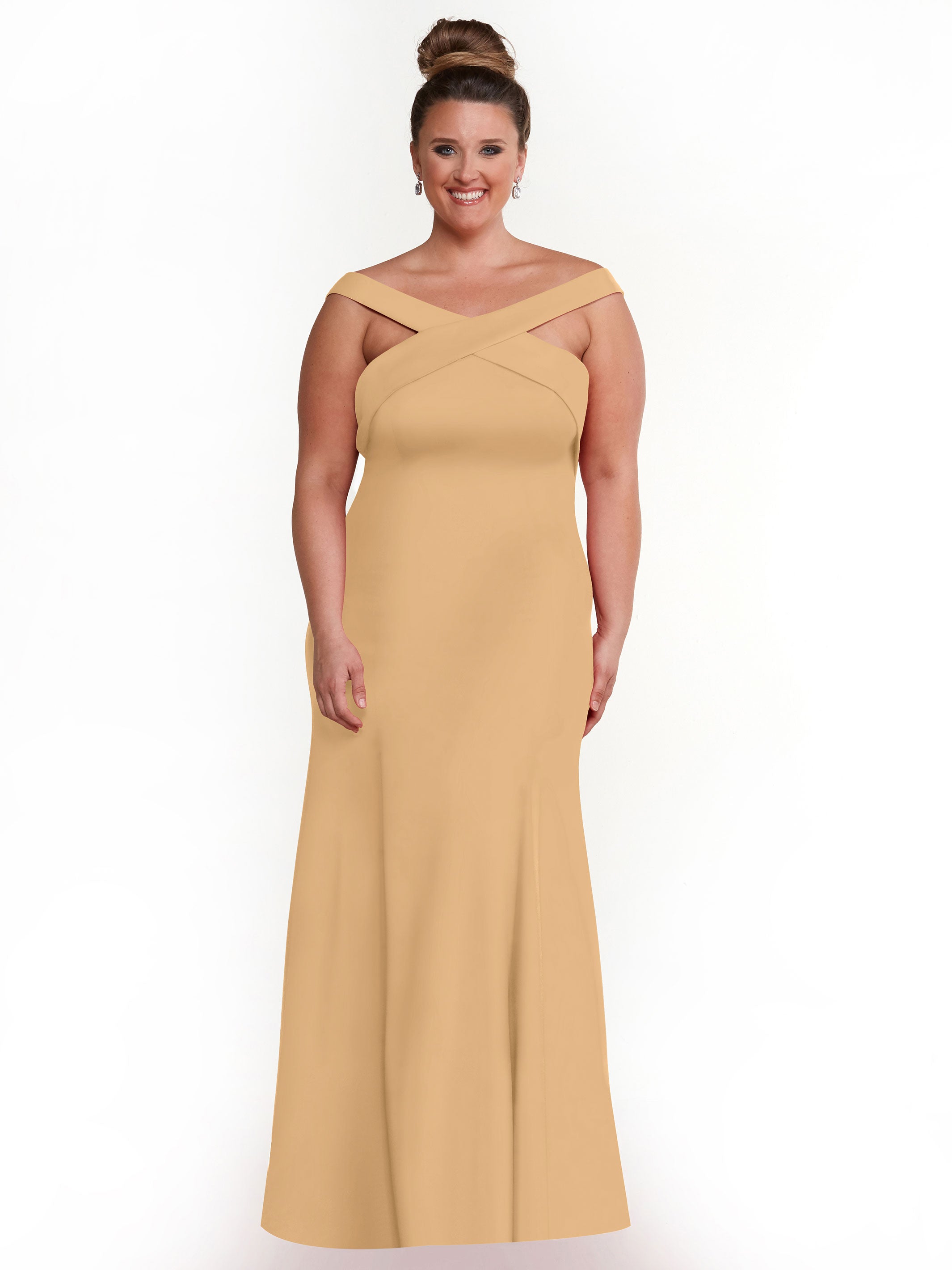 Elegant 83048 Double Knit A-Line Bridesmaid Dress with Off-the-Shoulder Sleeves - Perfect for Weddings, Formal Events & Special Occasions