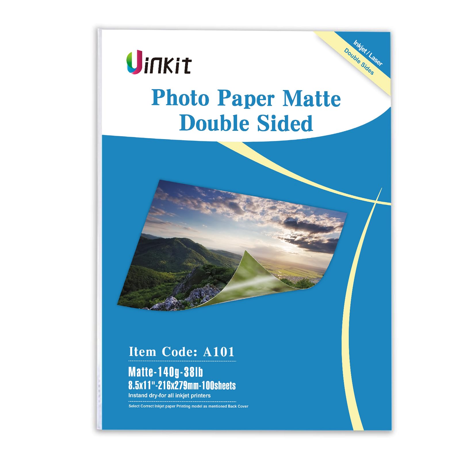 Uinkit 100 Sheets Thin Matte Presentation Paper - 8.5x11, 38lb/140gsm, Double-Sided for Inkjet Printers - Premium Glossy & Matte Photo Paper (135gsm/35lbs) - Ideal for Professional Presentations, Photo Printing, and Creative Projects