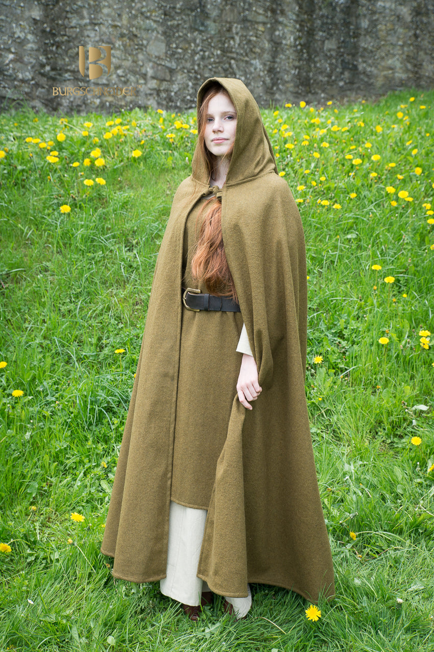 Wool Hooded Cloak for Women & Men - Warm Winter Cape Coat in Autumn Green | Perfect for Cosplay, Renaissance Fairs & Outdoor Adventures