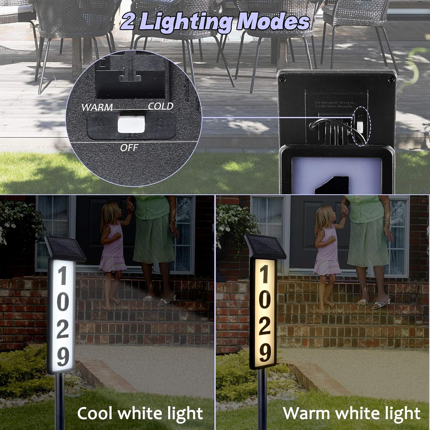 Solar Powered Address Sign - Waterproof LED Illuminated House Numbers for Outdoor Yard, Gate & Mailbox - Perfect for Nighttime Visibility & Home Security