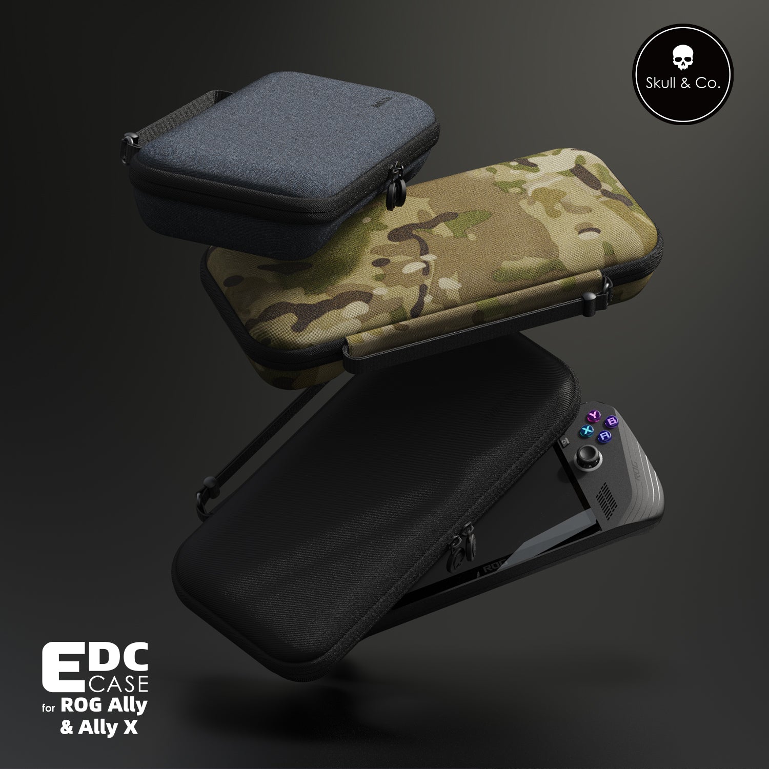 Skull & Co. EDC Carrying Case for ASUS ROG Ally & ROG Ally X - Multi Camo Waterproof Protective Cover - Perfect for Travel, Gaming Events & Daily Storage