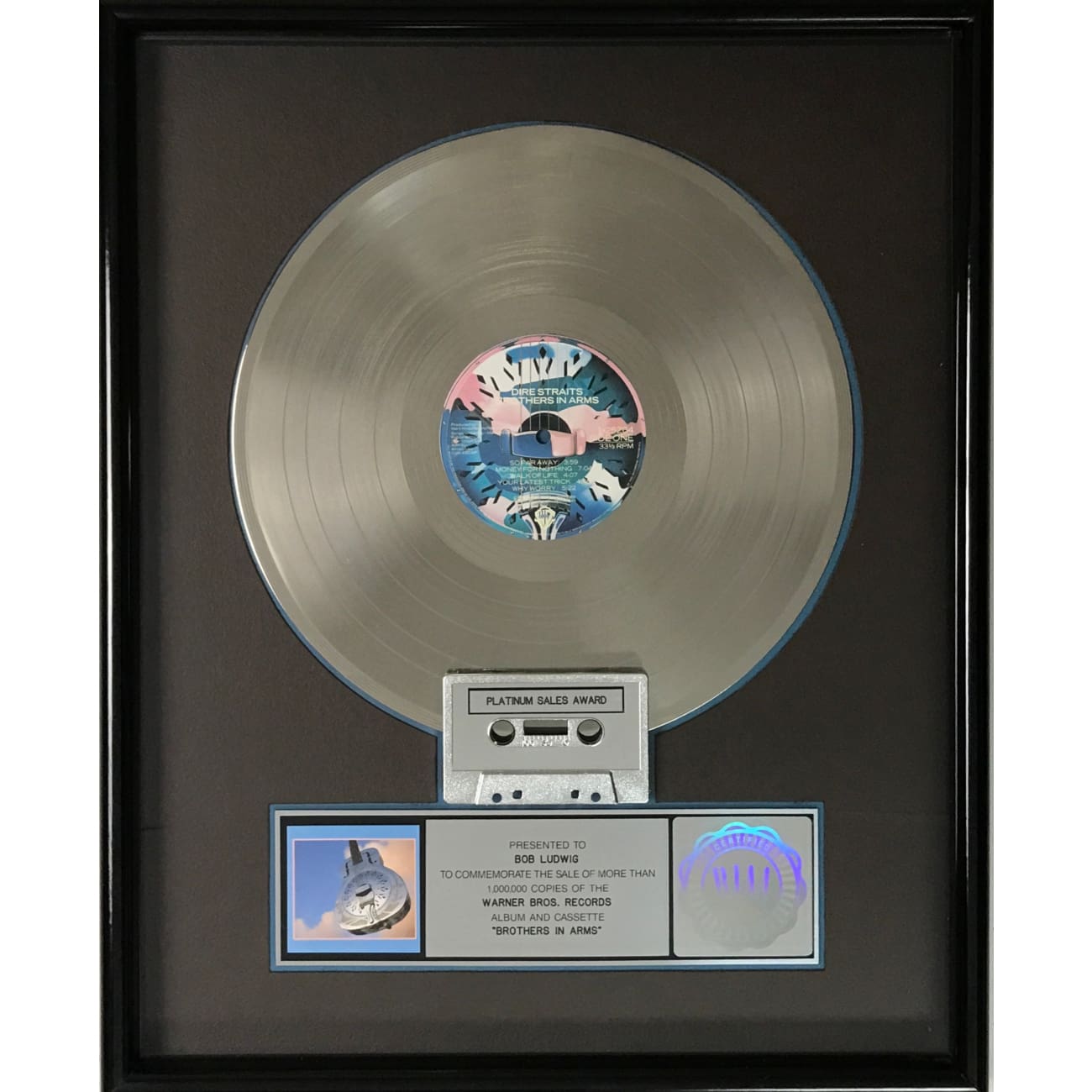 Dire Straits Brothers In Arms RIAA Platinum Album Award - Vintage Music Collectible for Fans & Audiophiles - Perfect for Display in Home, Office, or Music Studio